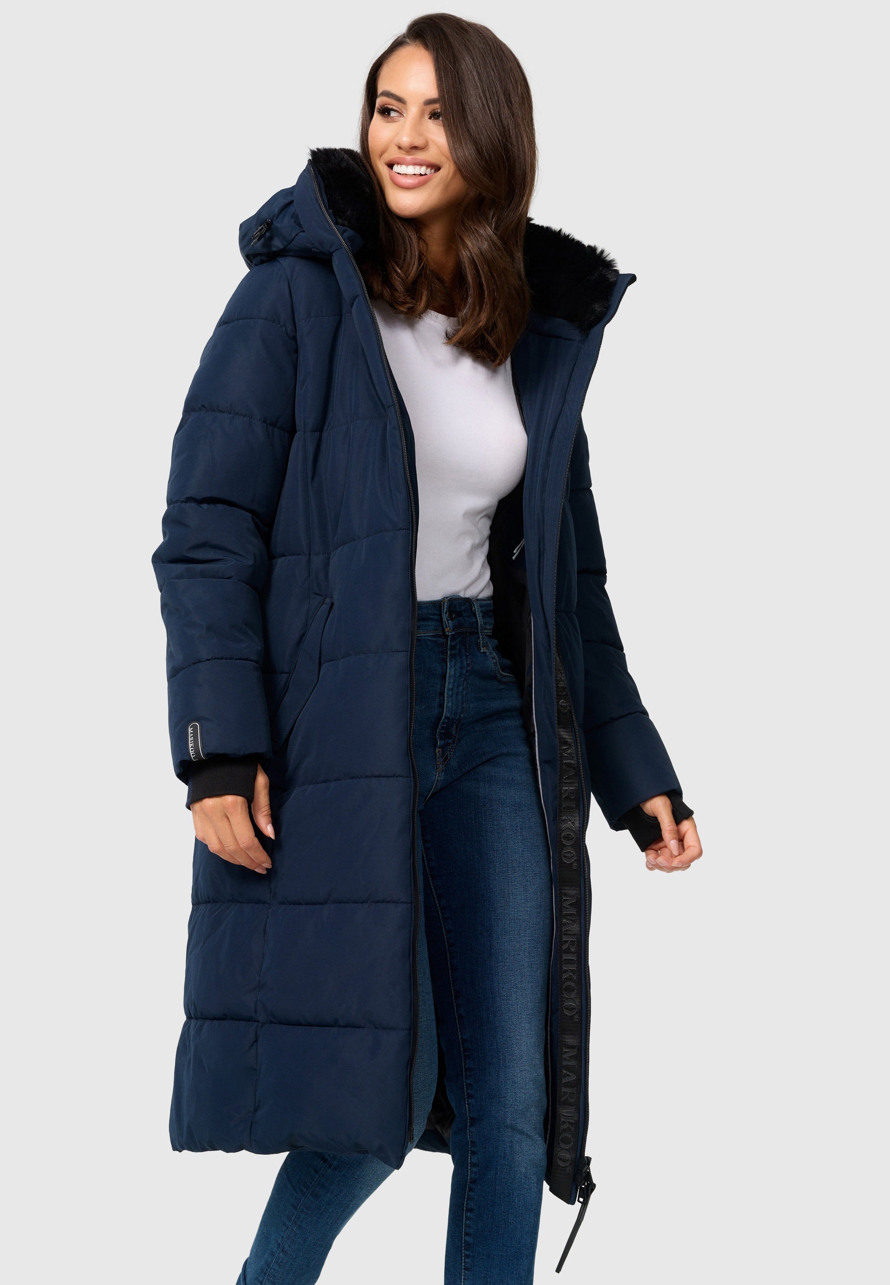 Steppjacke MARIKOO "Zuraraa XVI", Damen, Gr. XL, blau (navy), Obermaterial: 100% Polyester; Innenseite: 100% Polyester; Futter: 100% Polyester; Wattierung: 100% Polyester, Jacken Steppjacke, langer Winter Mantel gesteppt 2
