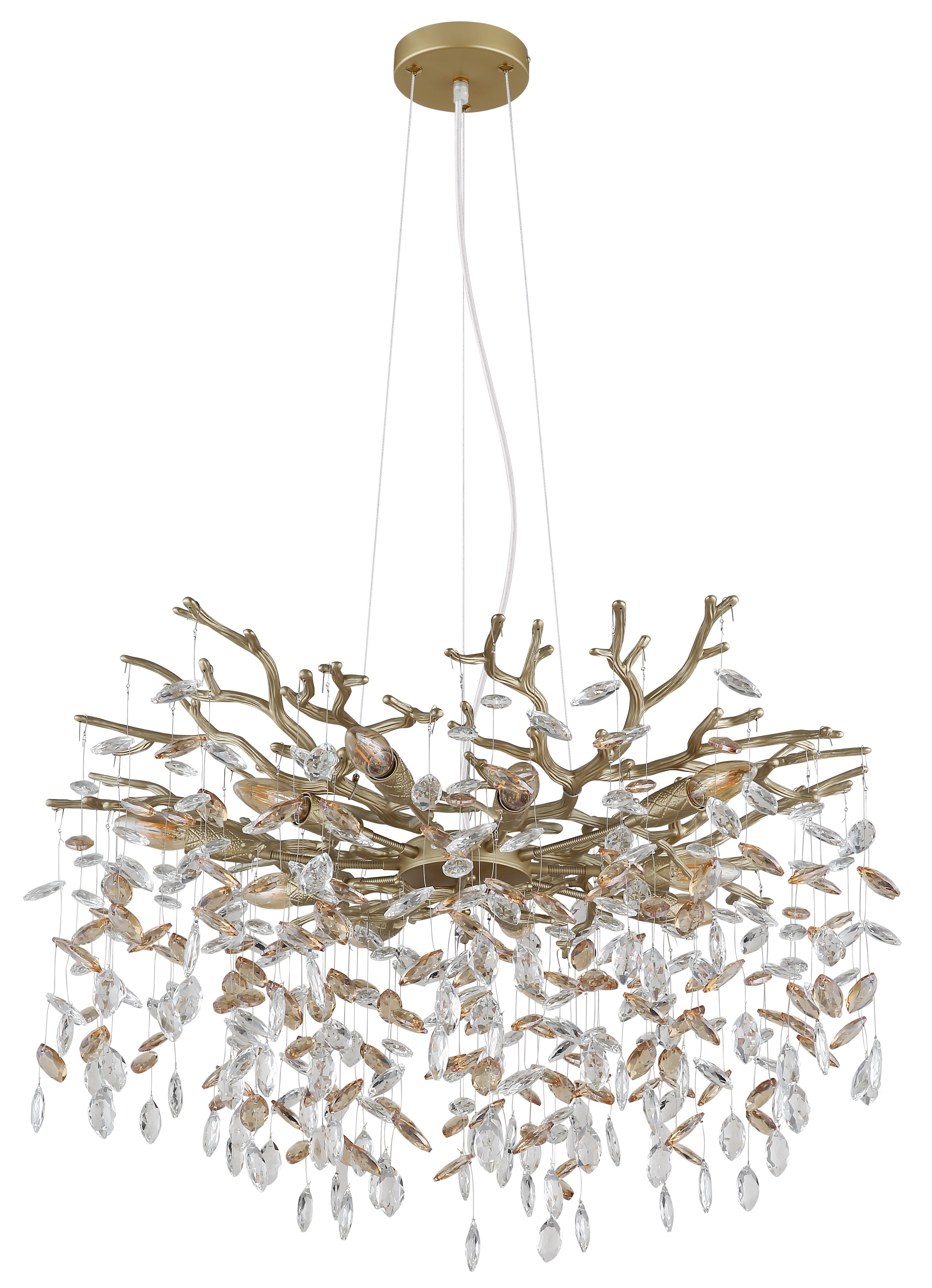 GLOBO LIGHTING Hängeleuchte »QUEENA« E14 1 Stk. Goldfarbener Luster mit Glaskristallen amber, Flexo, höhenverstellbar