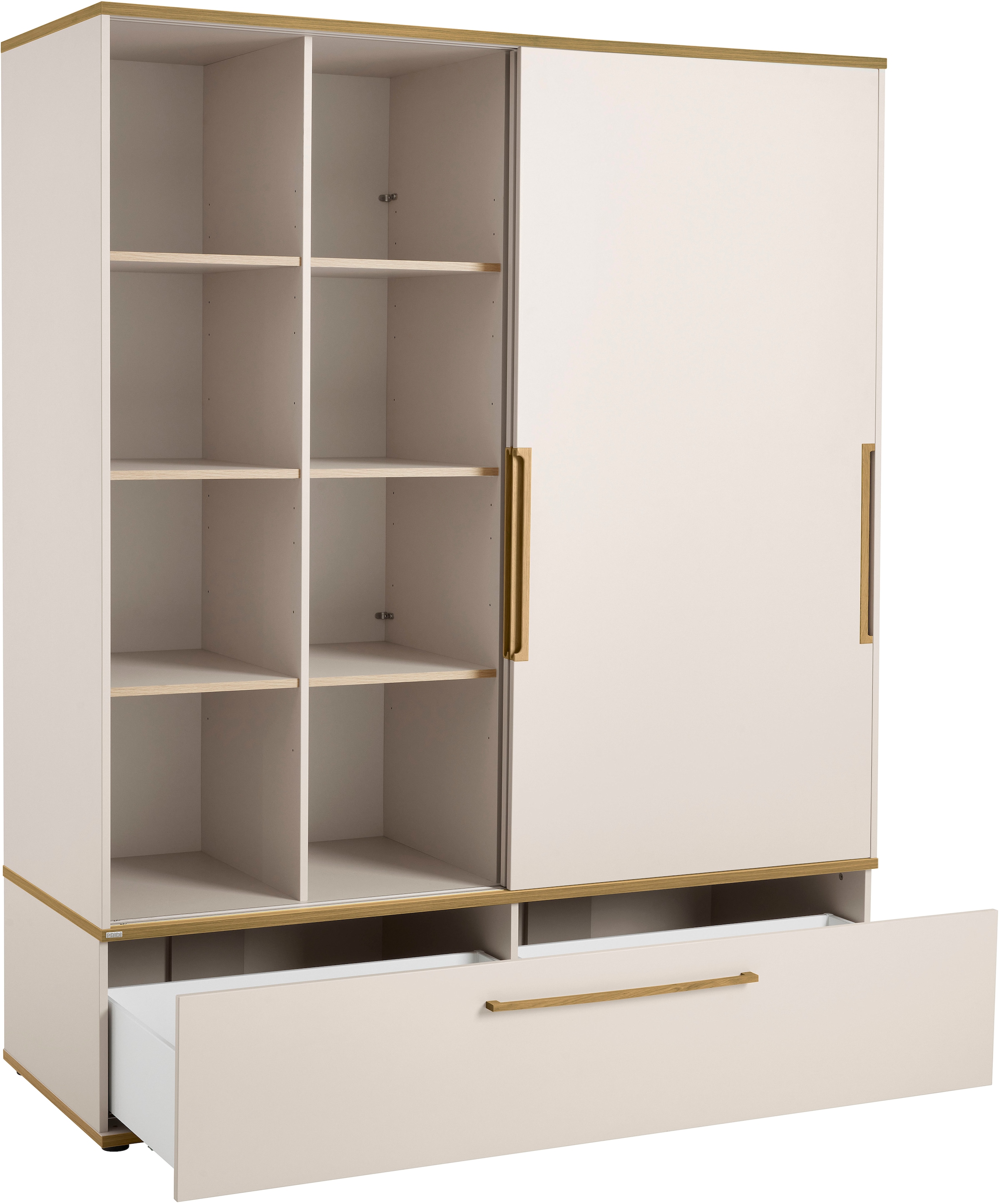 PAIDI Schiebetürenschrank »STIENE in Beige oder Grau, 2 Türen und 1 Schublade mit Soft-Close« B/H/T ca. 164/200/62cm,  mit Kleiderstangen+Einlegeböden, Kleiderschrank mit Massivholzgriffen