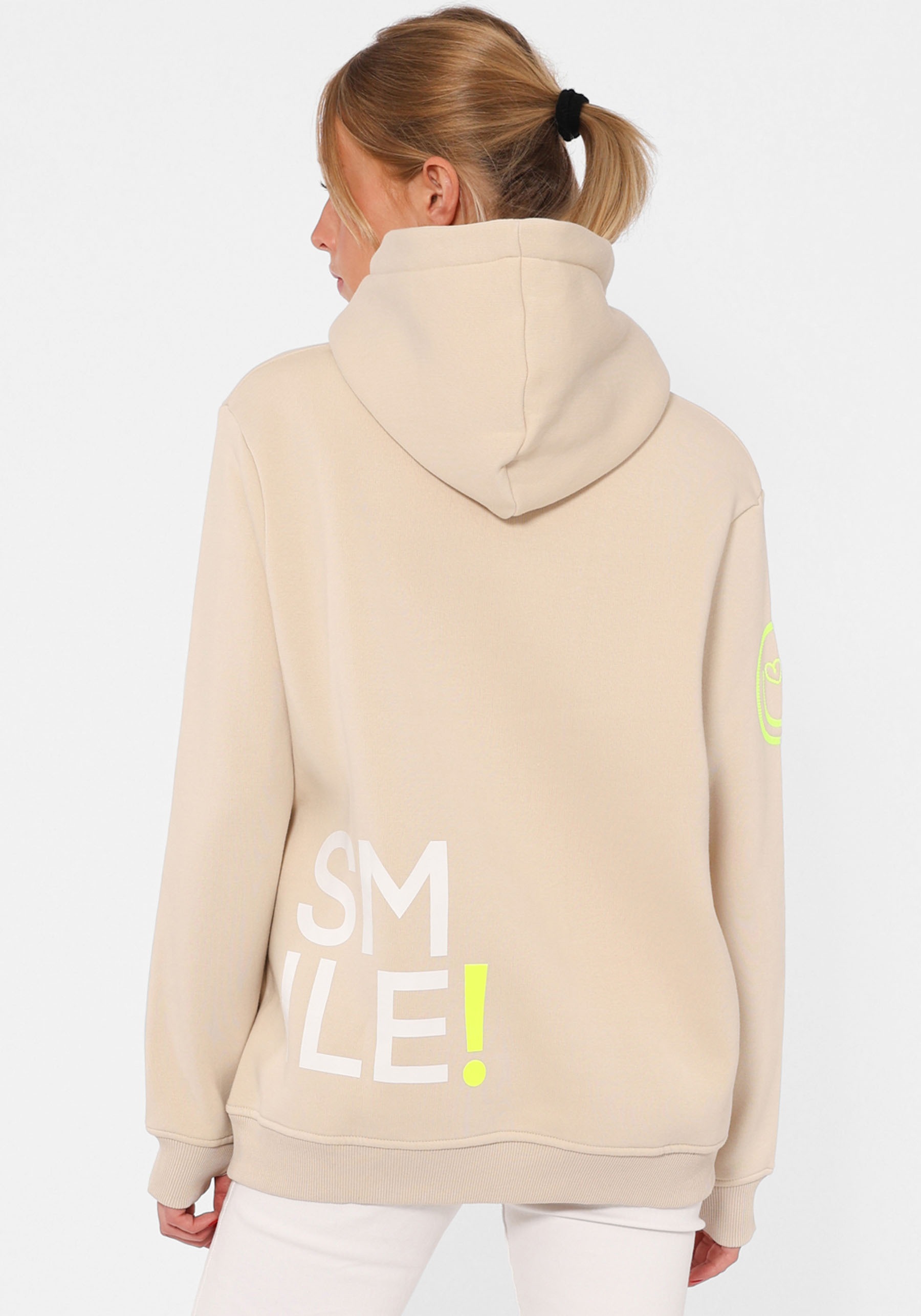 Thumbnail - Zwillingsherz Hoodie ""Alissa"", Langarm, Kapuze, Neon-Details, Kordelzug, Frontprint, Kängurutasche