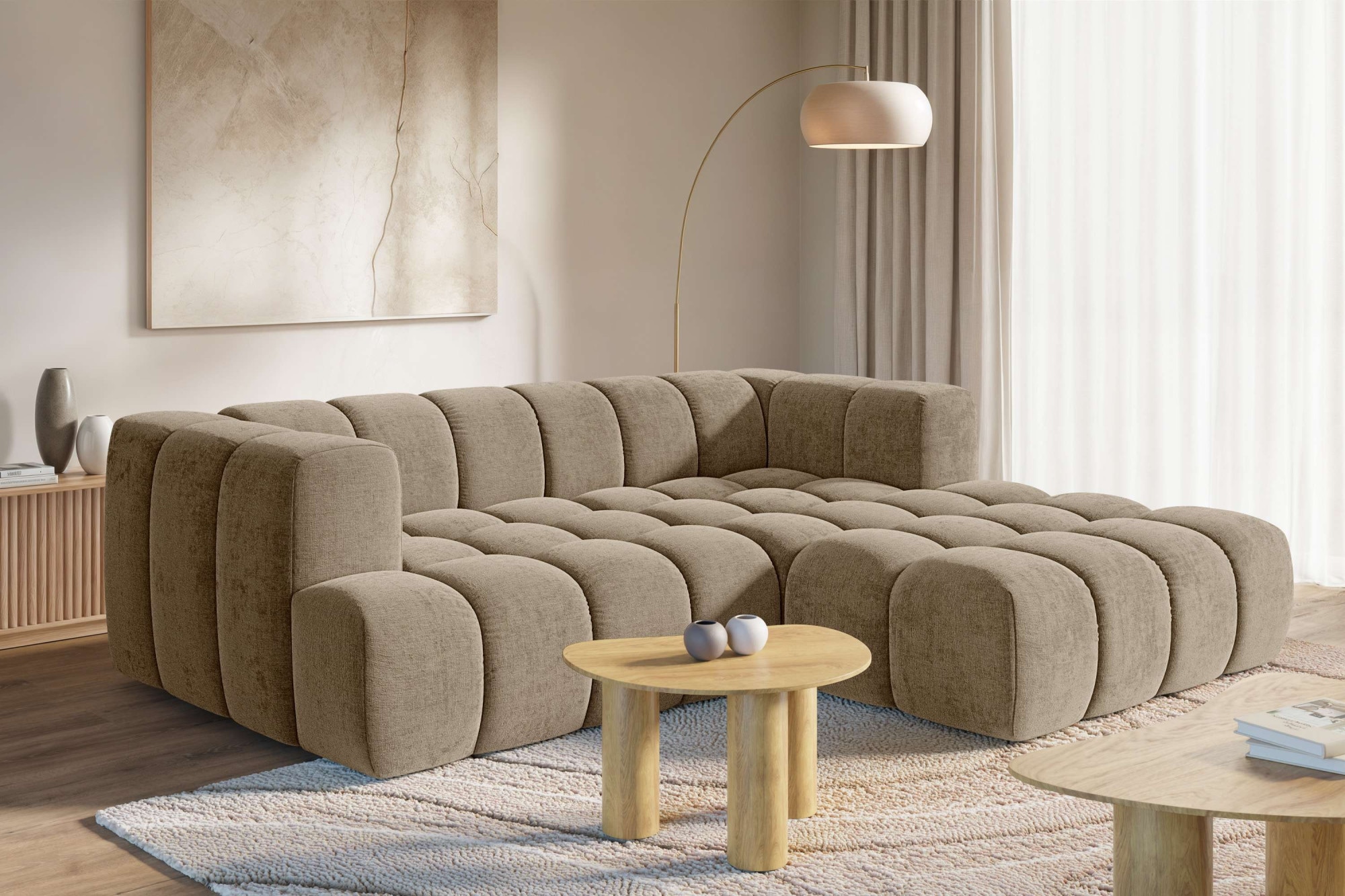 homsy by Ana Johnson Ecksofa ""XL" BOUBELLE L-Form extra tief, Design: Bubble-Optik, Breite 247cm" hoher Sitzkomfort dank Wellenunterfederung, XL Sitztiefe 100 cm