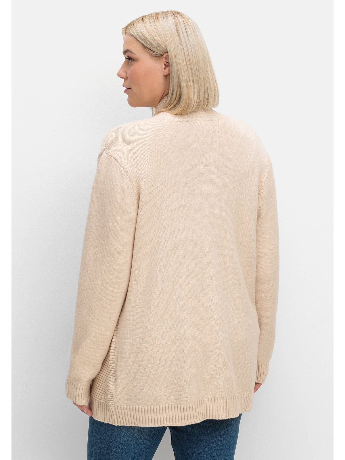 Sheego Strickjacke »Große Größen«, mit Reverskragen und Rippmuster vorn