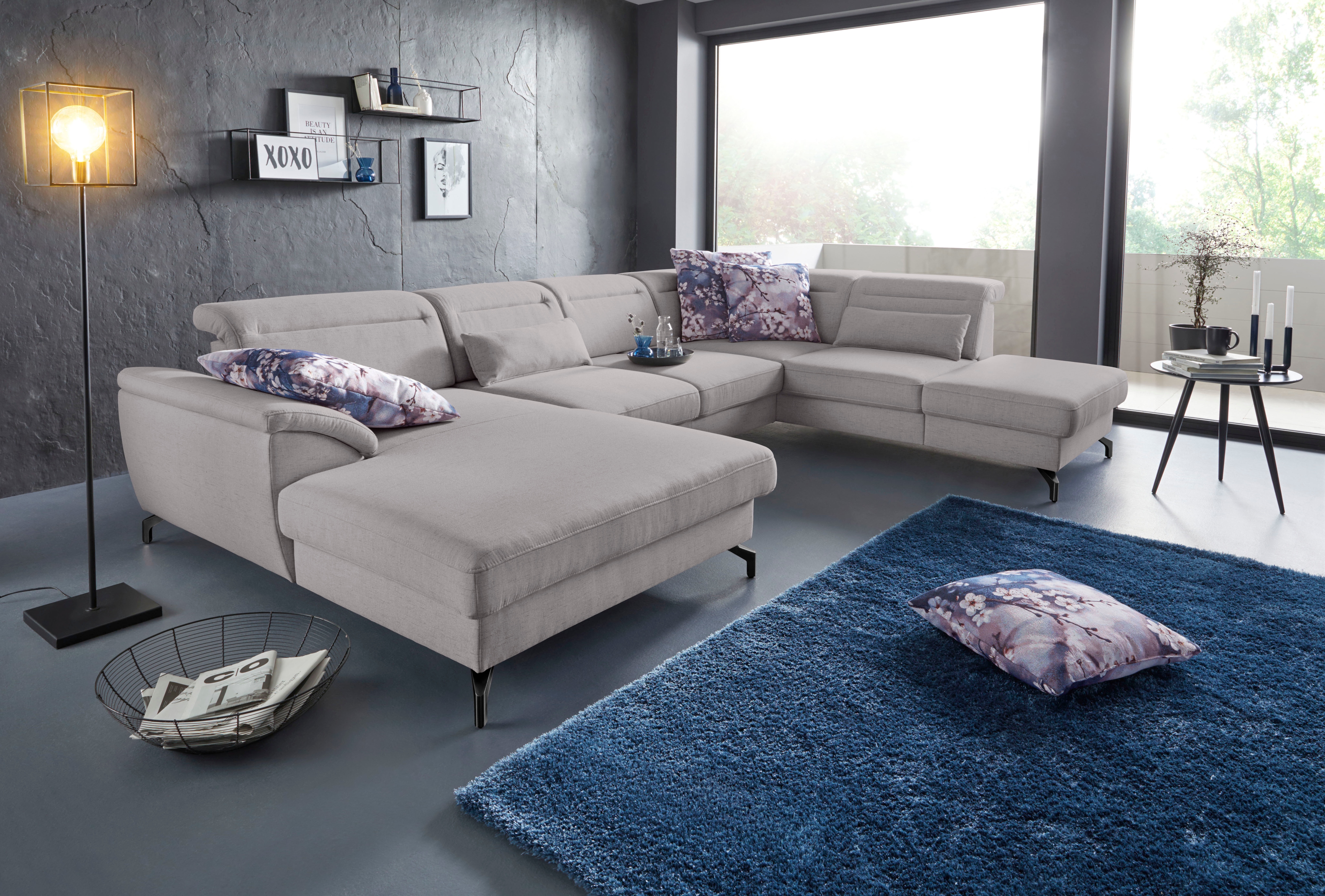 sit&more Wohnlandschaft "Percy U-Form" 12 cm Fußhöhe, Sitztiefenverstellung, wahlweise in 2 Fußfarben