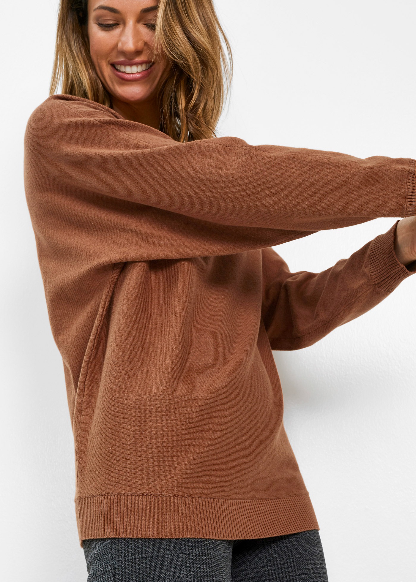 bonprix Strickpullover »Pullover mit Fledermausärmeln« im Feinstrick mit hohem Baumwollanteil, mit Fledermausärmeln