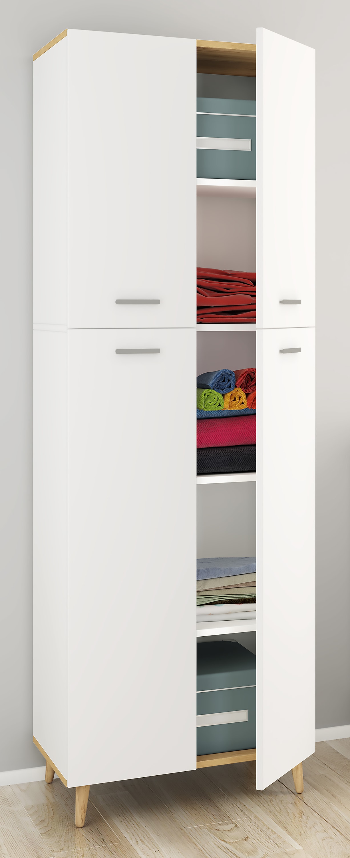 VCM Mehrzweckschrank »VCM Holz Besenschrank | 5 Fächer | Maße: H. 240 x B. 70 x T. 39 cm | 4 DRehtüren | Mehrzweckschrank | - Landos«, (1 St.)