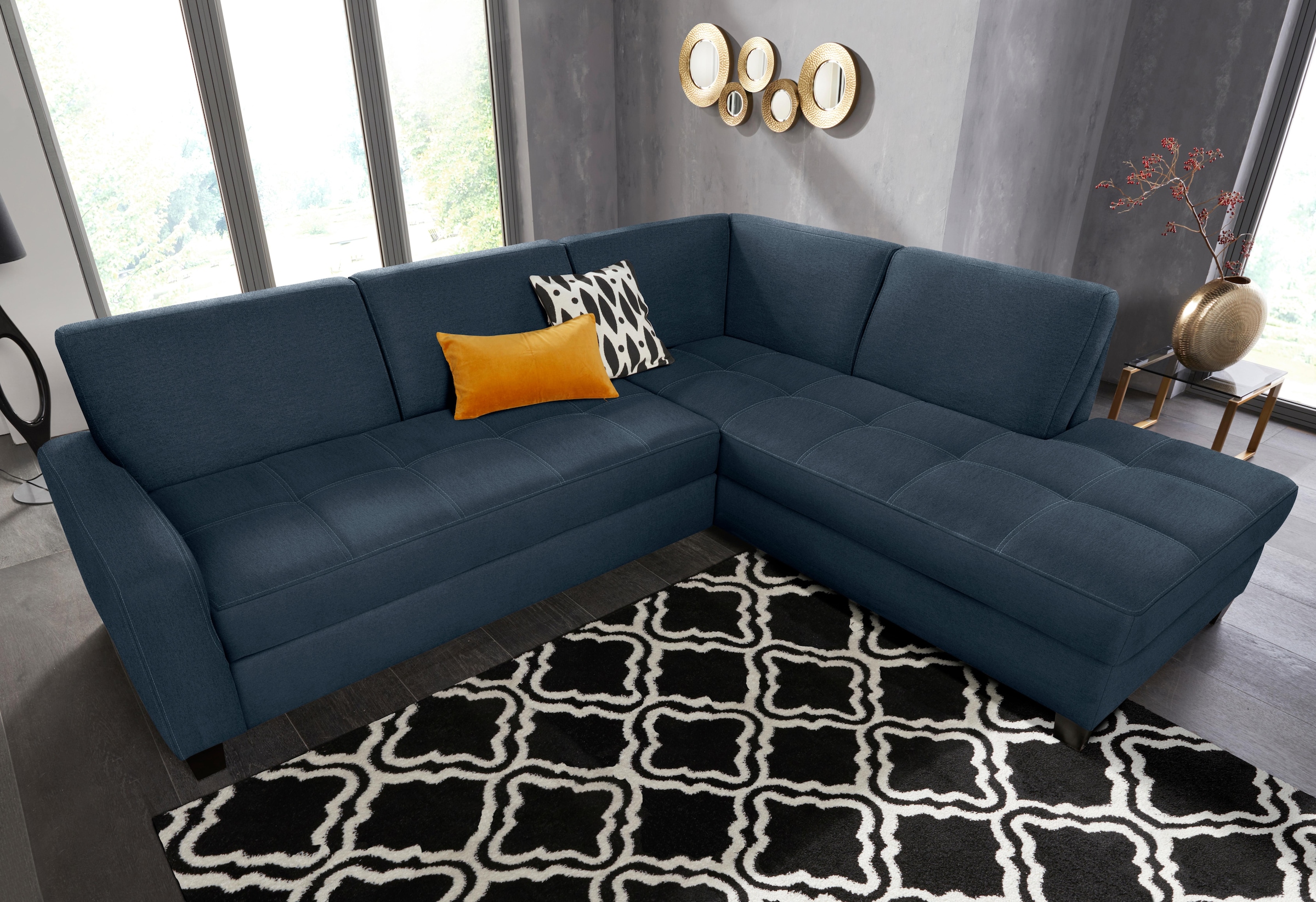 DOMO collection Ecksofa »Florentina zeitlos und elegant, Sitznähte als Designelement, L-Form«, wahlweise mit Bettfunktion, mit Kontrastnaht, Komfortsitzhöhe 47cm