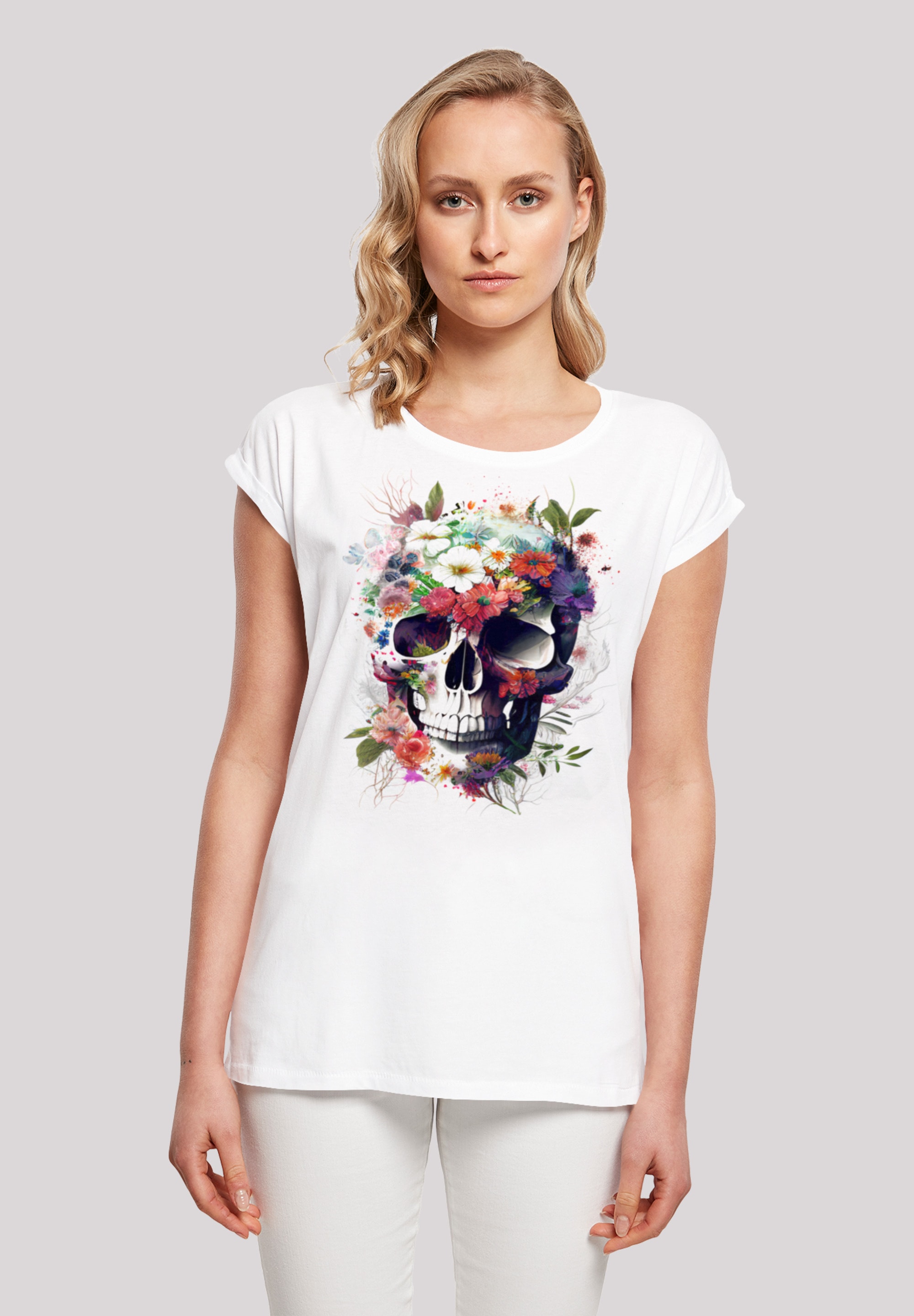 F4NT4STIC T-Shirt »Totenkopf Blumen«, Print