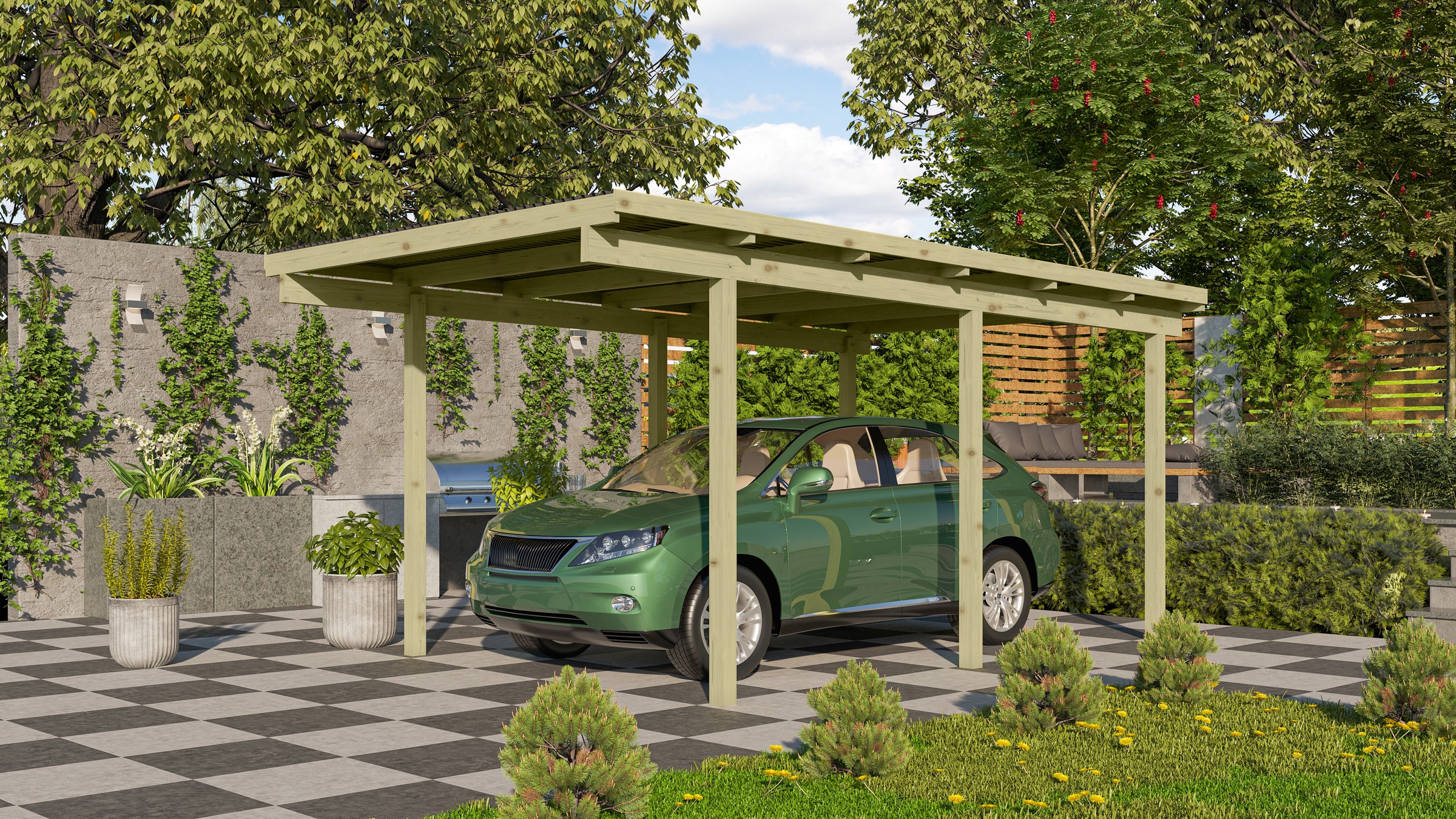 Einzelcarport KARIBUkdi, Carports, "»ECO 1« Variante A, kesseldruckimprägniert", aus Masivholz