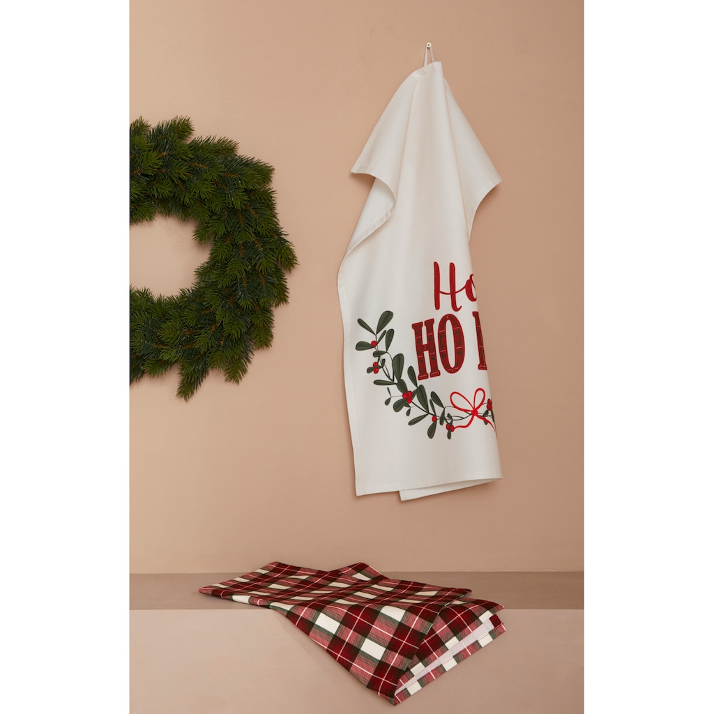 LeGer Home by Lena Gercke Geschirrtuch »Sanjana mit Weihnachtsmotiv«, (Set, 6 tlg., 3x Geschirrtuch mit Schriftzug, 3x Geschirrtuch mit Karomotiv)