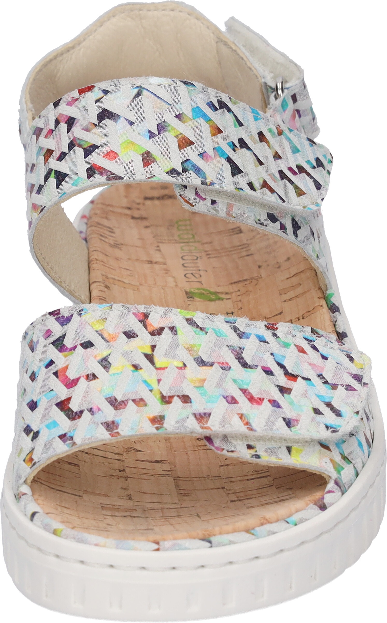 Keilsandalette WALDLÄUFER "H-Willow", Damen, Gr. 6,5, bunt (multicolor), Ziegenveloursleder, gemustert, Schuhe, Sommerschuh, Sandale, Klettschuh mit Kork-Fußbett, Weite H 2