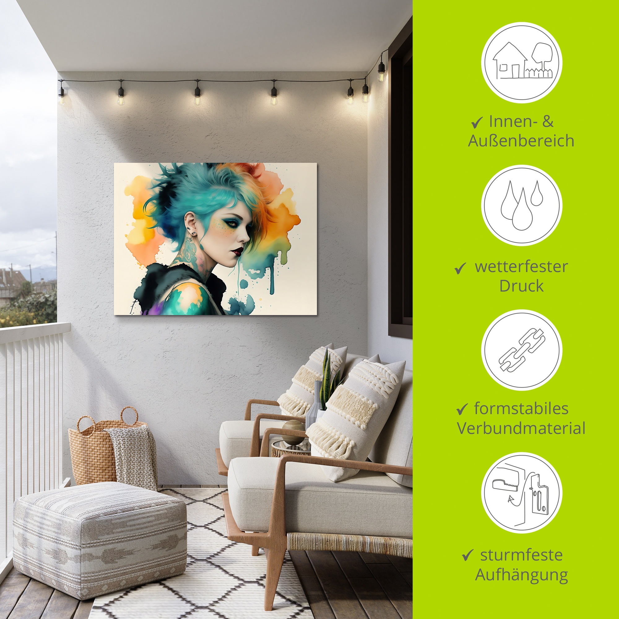Wandbild ARTLAND "Weiblicher Punk III", farbe bild(er): farbig, B:40cm H:30cm, Alu Dibond, Bilder, als Alubild, Leinwandbild, Poster, Wandaufkleber in verschied. Größen 2