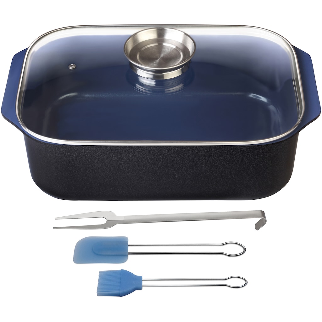 GSW Bräter »Ceramica kobatblau«, Aluminiumguss, (1 tlg.), Induktion, Gratis 1x Fleischgabel + 1x Backpinsel-Set, 2tlg