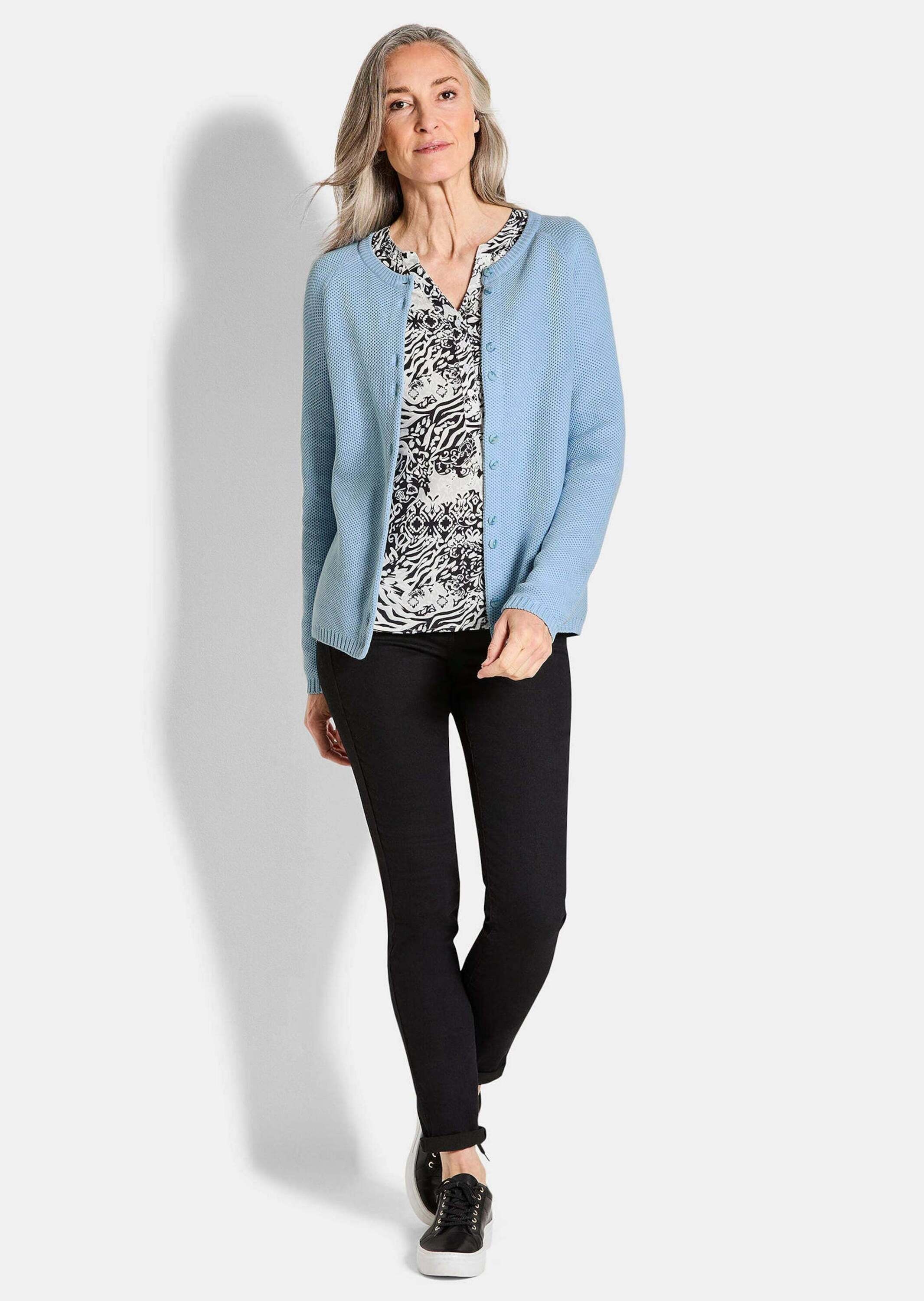 GOLDNER Strickjacke »Cardigan aus Baumwolle, Rundhals« Piqué-Optik