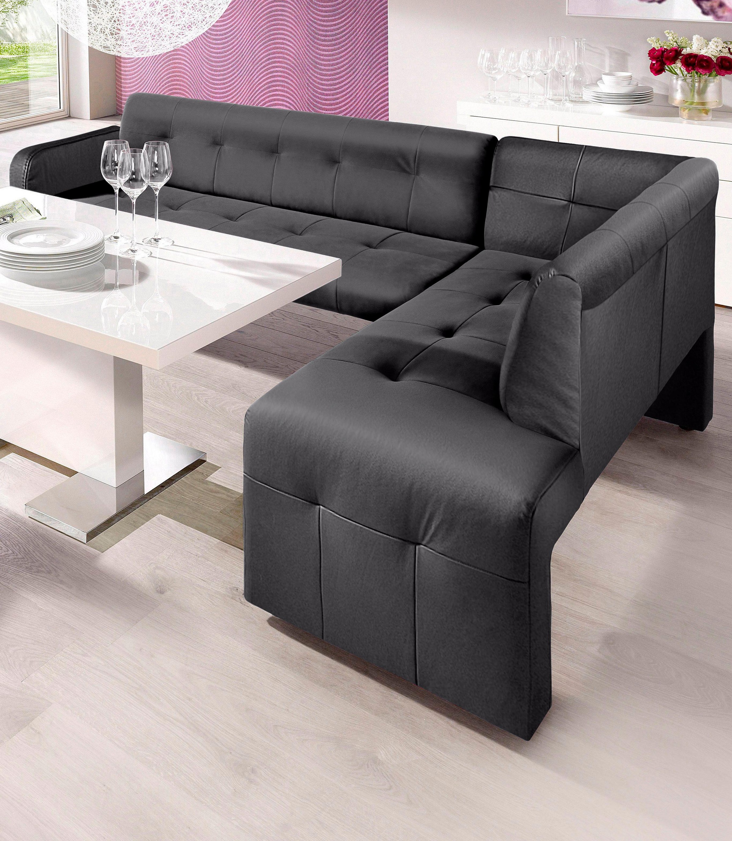 Eckbank EXXPO - SOFA FASHION "Barista, bequem und elegant, hohe Bodenfreiheit", grau (anthrazit), B:265cm H:83cm T:199cm, Luxus-Microfaser (100% Polyester), Sitzbänke, Eckbank, Eckbank Barista bequem und elegant, hochwertige Detailverarbeitung, Topseller