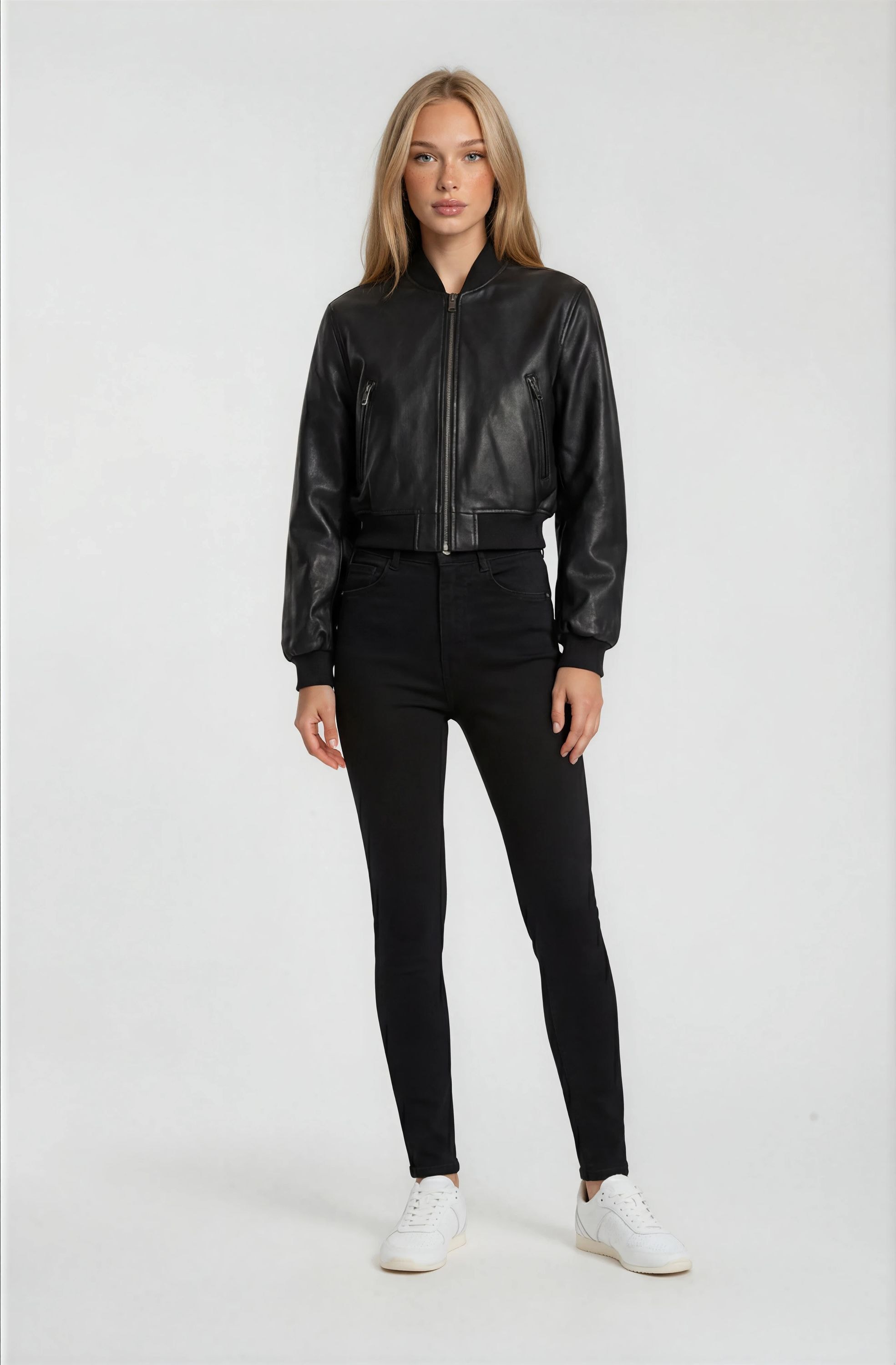 trueprodigy Bomberjacke »Paola Bomberjacke aus Leder mit Reißverschluss« ohne Kapuze