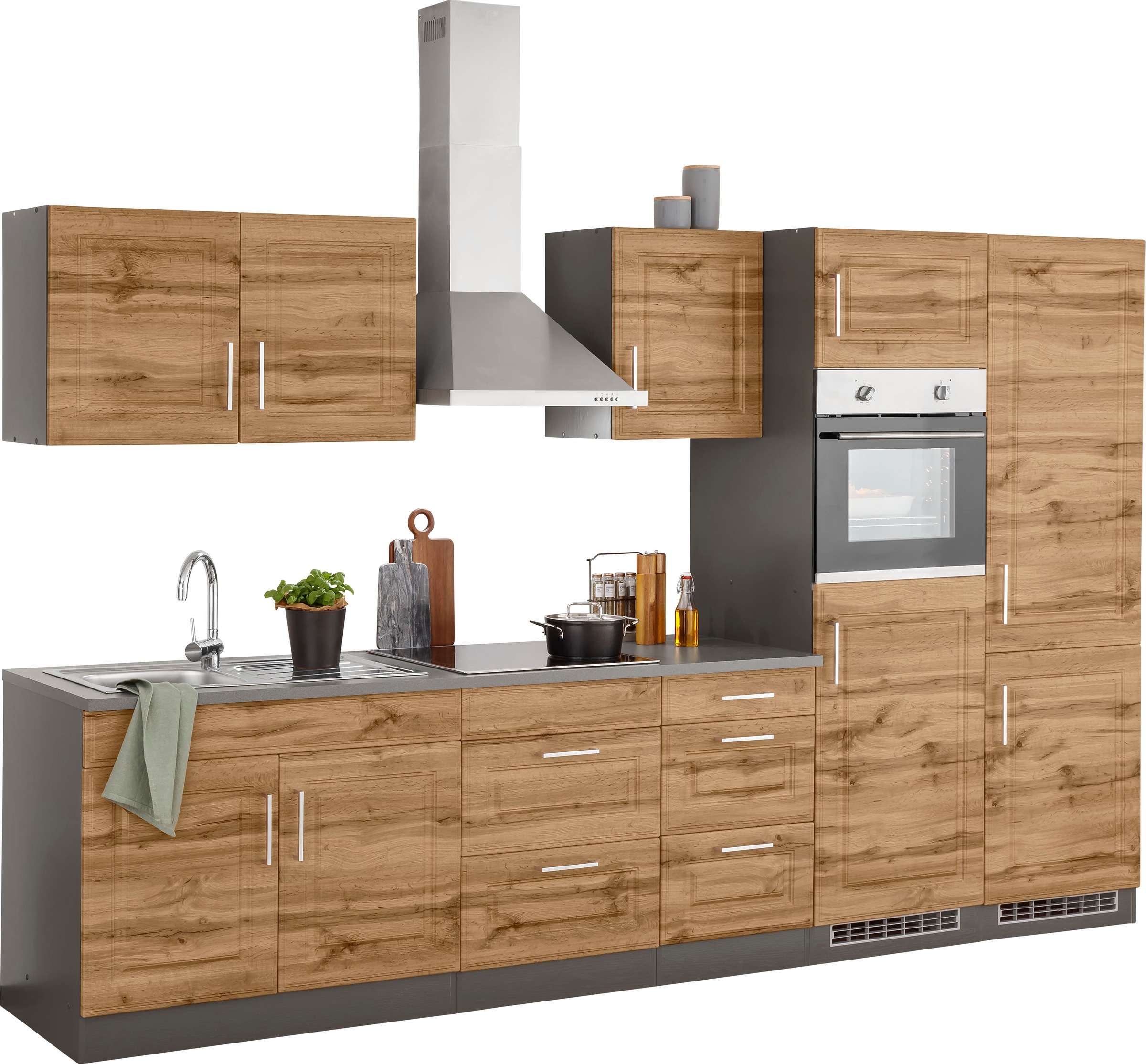 HELD MÖBEL Küchenzeile »Stockholm«, Breite 330 cm, mit hochwertigen MDF Fronten im Landhaus-Stil