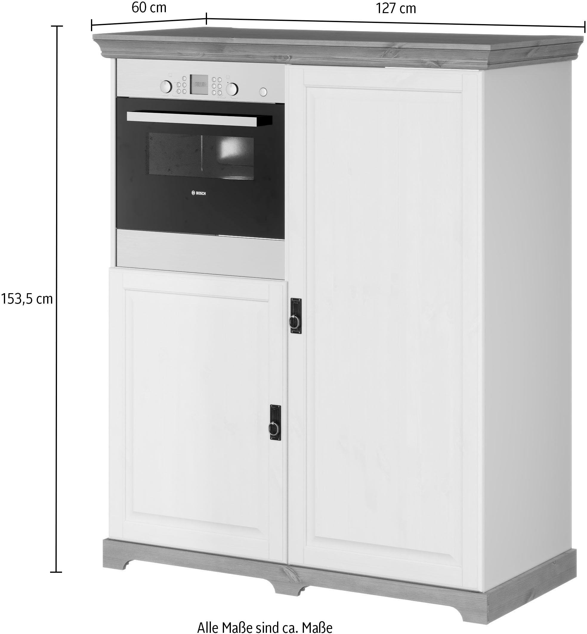 Home affaire Backofen/Kühlumbauschrank »Rügen«, Breite 127 cm, Kiefer massiv, Nische für Kühlschrank