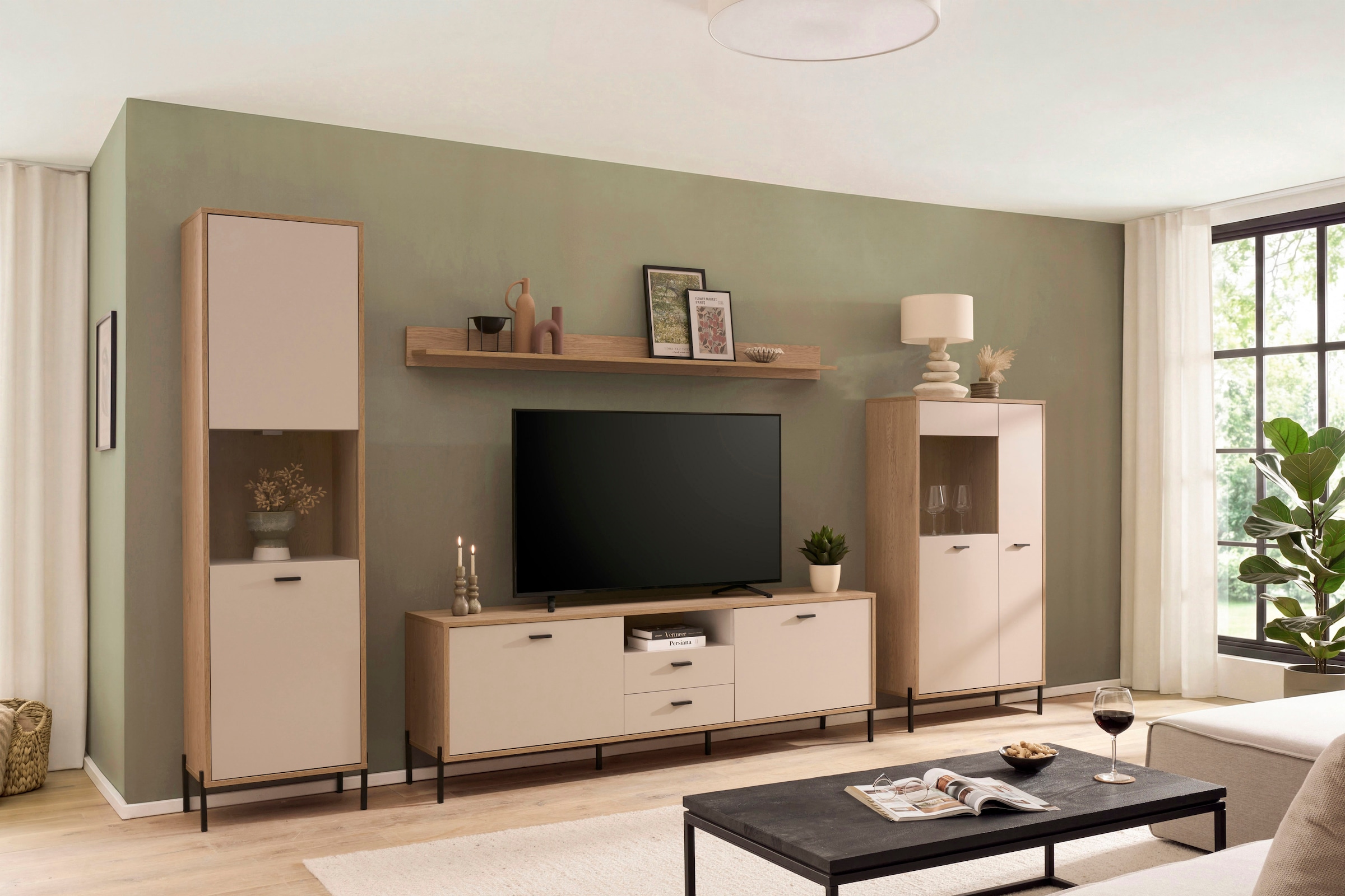 Home affaire Wohnwand »Fredericia, moderne Anbauwand, Komplettset in Kaschmir« Set, 4 Stk. tlg.