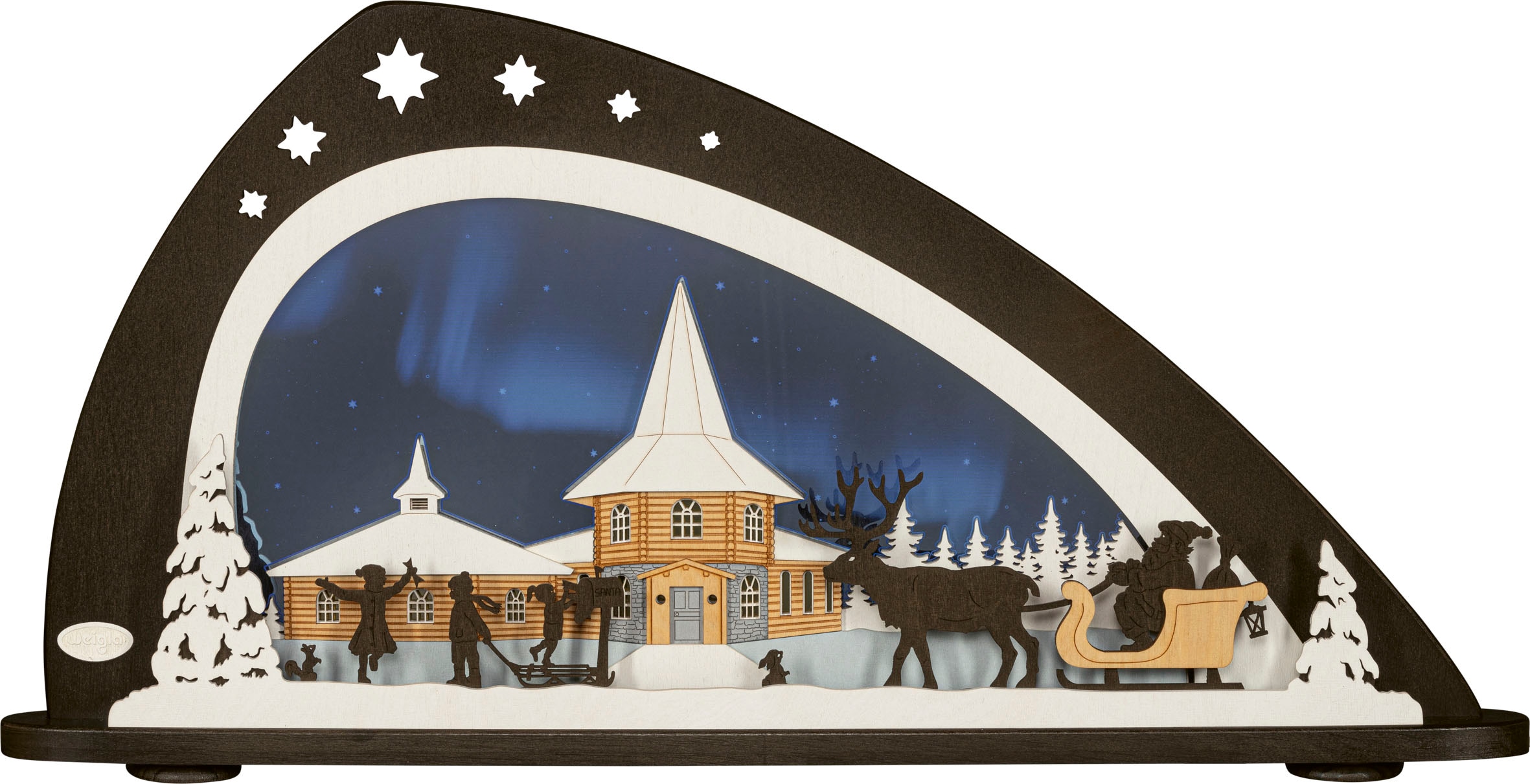 Weigla LED Schwibbogen »Weihnachten unterm Polarlicht, Höhe ca. 33,8 cm«, Weihnachtsdeko aus dem Erzgebirge, Deko fürs Fenster, aus Holz