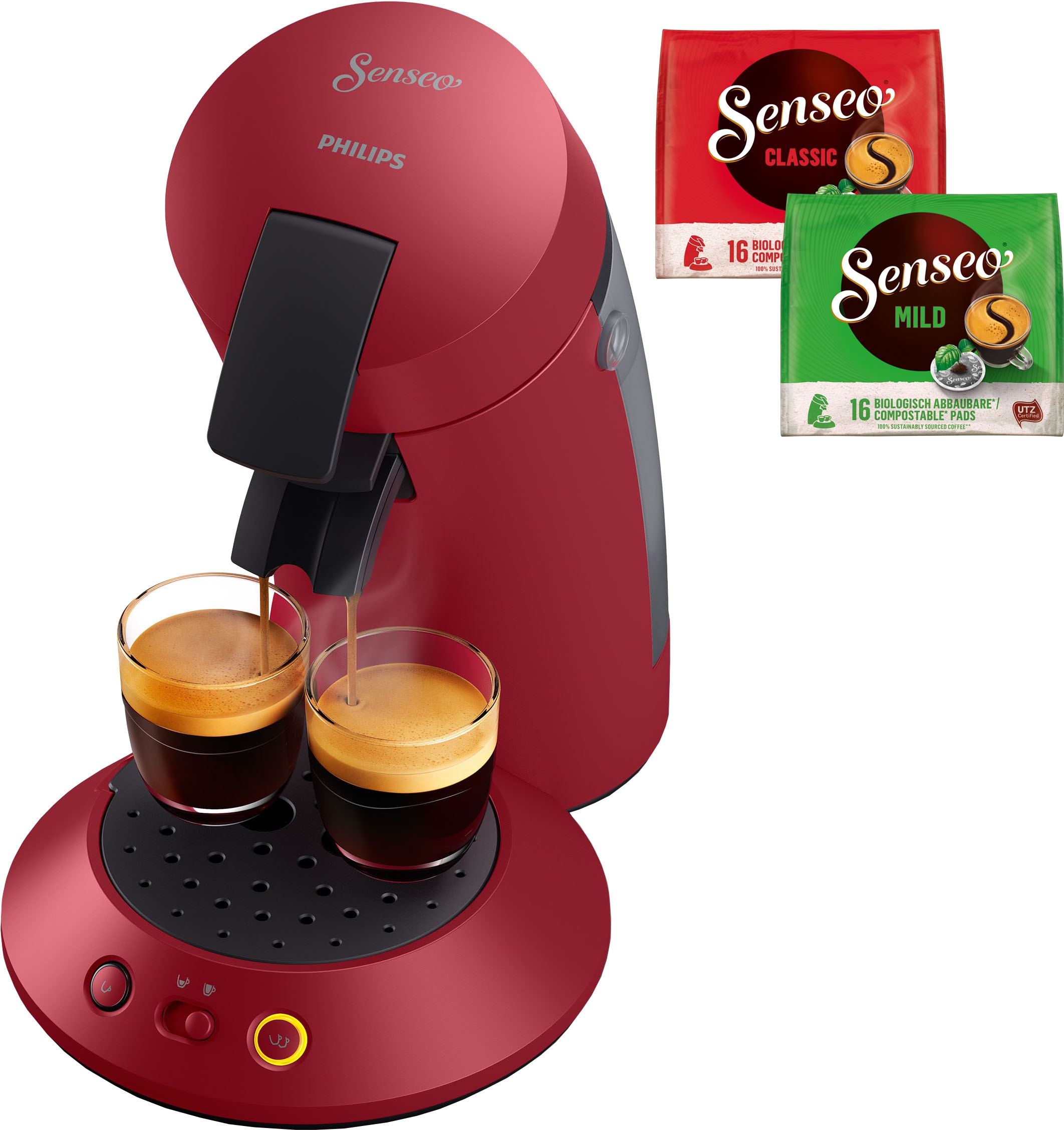 Philips Senseo Kaffeepadmaschine 2 Plus mit recyceltem | 28% Kaffeespezialitäten, BAUR »Orginal CSA210/90«, Plastik und dunkelrot aus