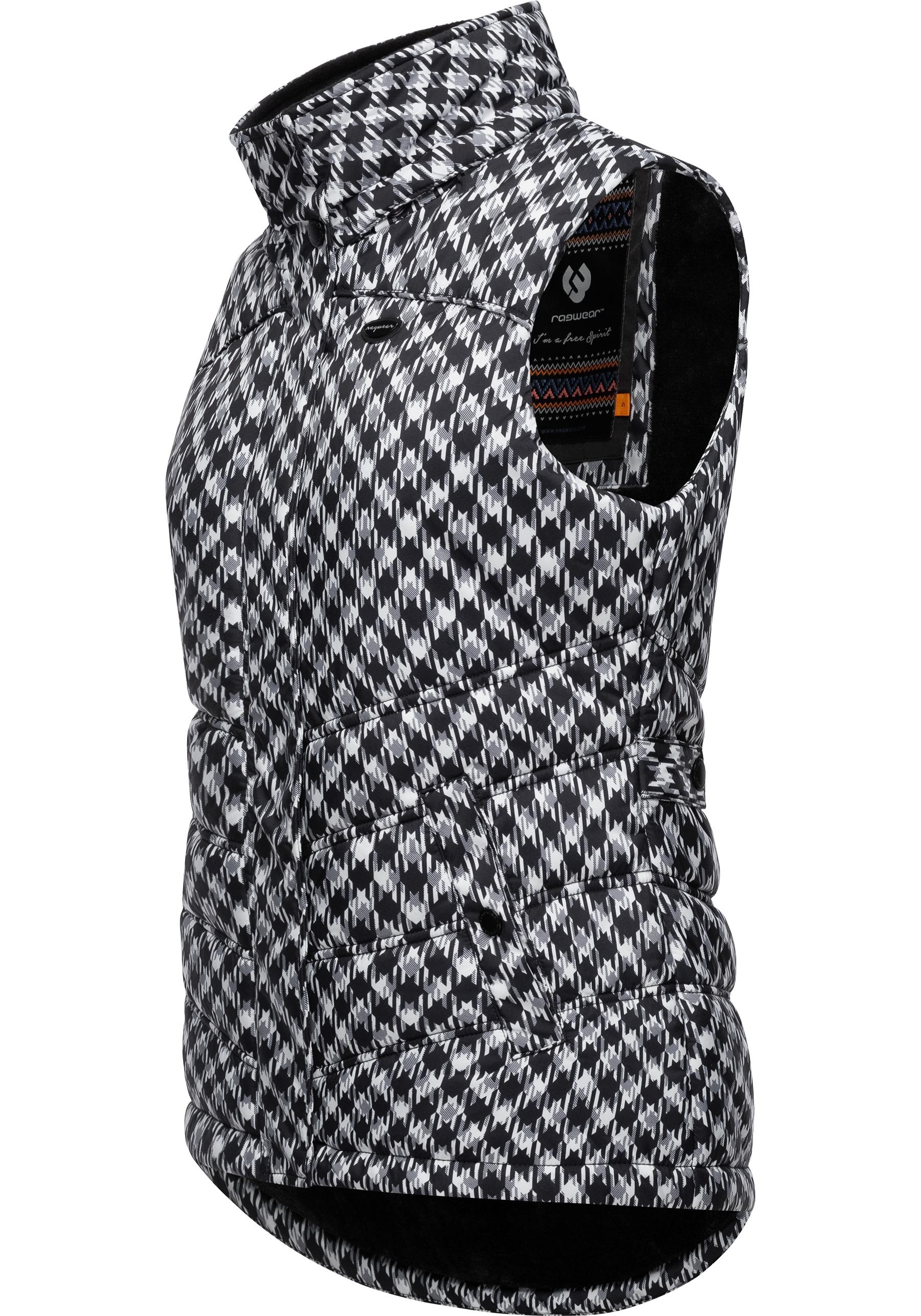 Ragwear Steppweste »Hesty Print«, Weste mit abnehmbarer Kapuze und Hahnentritt Muster