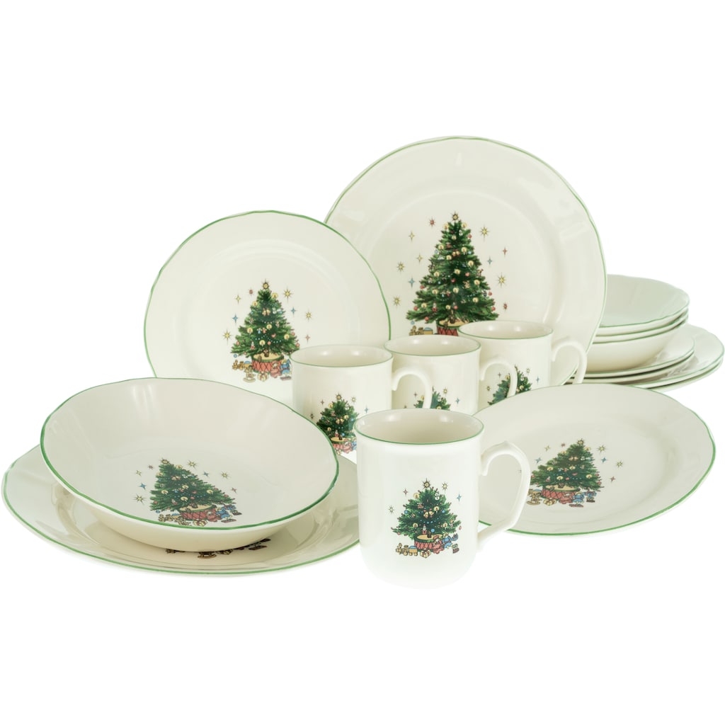 CreaTable Kombiservice »Geschirr-Set Tannenbaum Season, Winter, Advent, Weihnachten«, (Set, 16 tlg., Kaffeeservice und Tafelservice im Set, für 4 Personen)