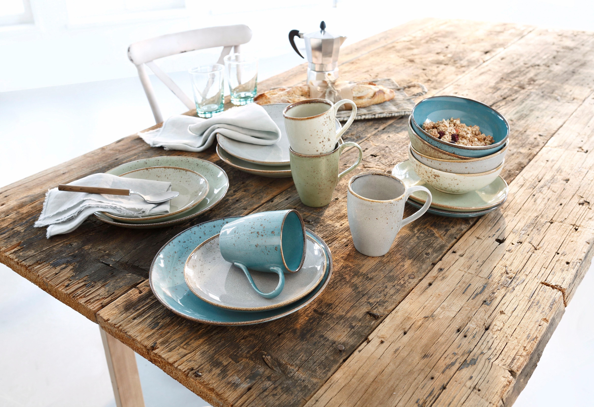 CreaTable Kombiservice »Geschirr-Set NATURE COLLECTION«, Teile, Personen), BAUR Service, 16 für tlg., Set, (Set, | Tafelservice Personen Naturglasur, harmonische 16 für 4 Kaffeeservice 4 im und