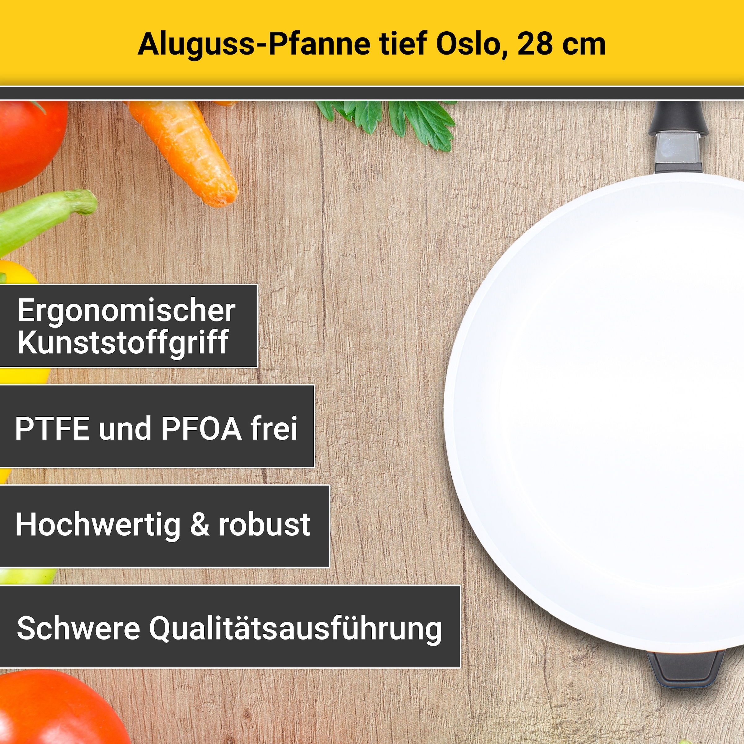 Krüger Bratpfanne »Aluguss Pfanne tief OSLO, 28 cm«, Aluminiumguss, (1 tlg.), für Induktions-Kochfelder geeignet