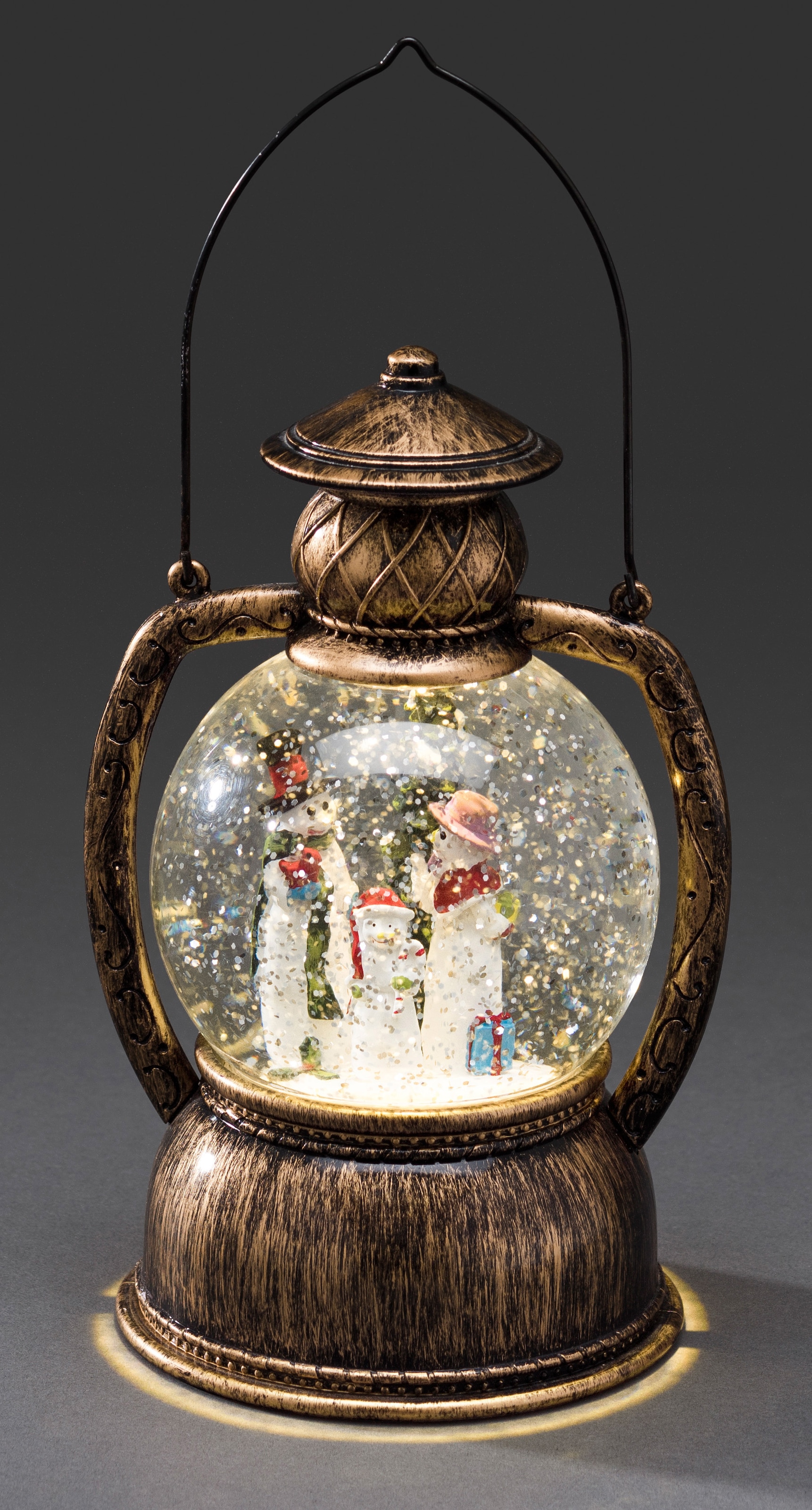 KONSTSMIDE LED Laterne »Schneemannfamilie, Weihnachtsdeko«, wassergefüllte Kugellaterne mit Timer
