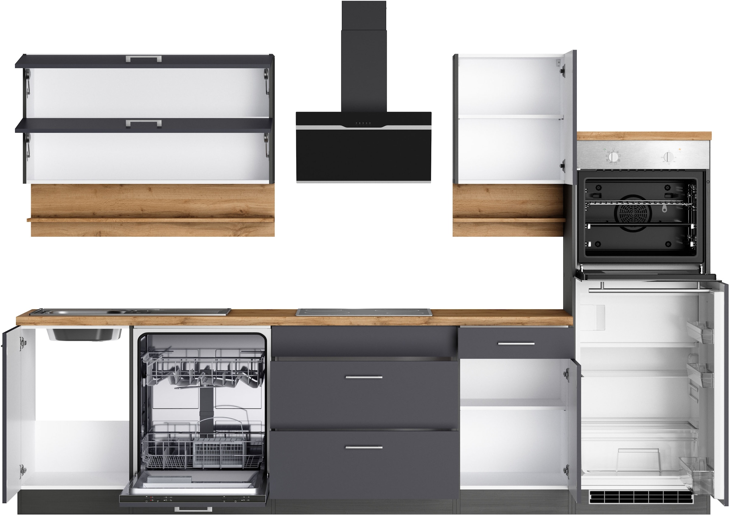 KOCHSTATION Küchenzeile »KS-Milan« 300 cm breit, robuste Metallauszüge, viel Stauraum