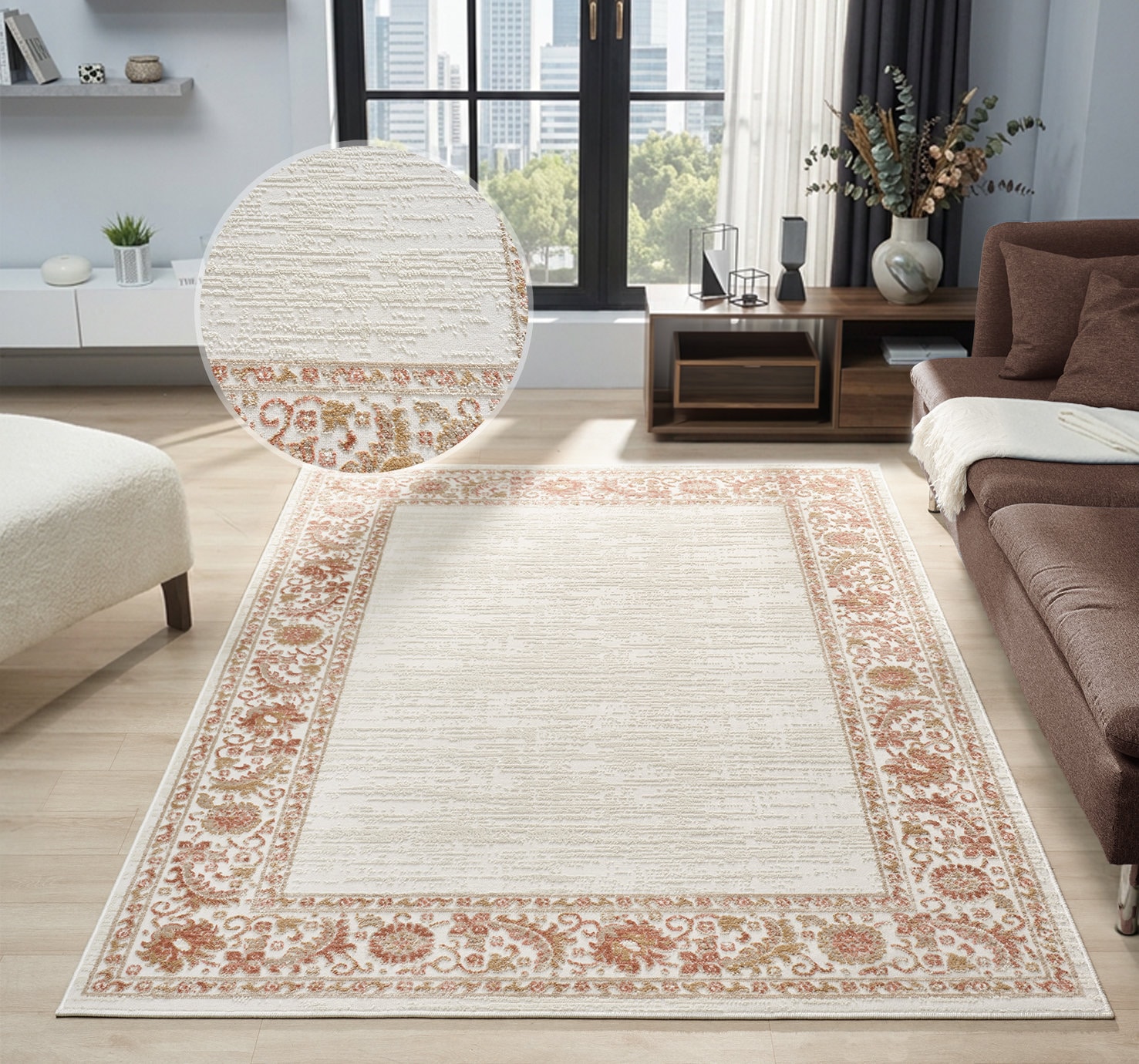 OTTO home Teppich »Fennia, Blumen-Motiv« rechteckig 7 mm Höhe Bordüre, Floral, meliert, Wohnzimmer, Schlafzimmer, Esszimmer