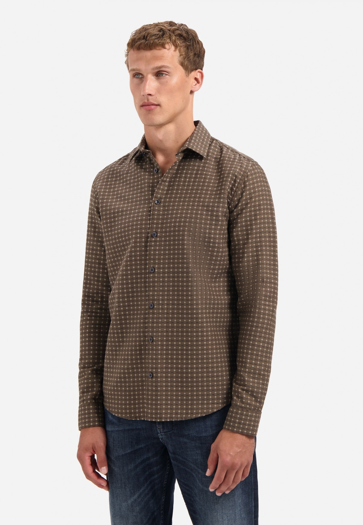 NO EXCESS Langarmhemd "No Excess Gewebtes Jacquard-Hemd Shirt Mini Jacquard günstig online kaufen