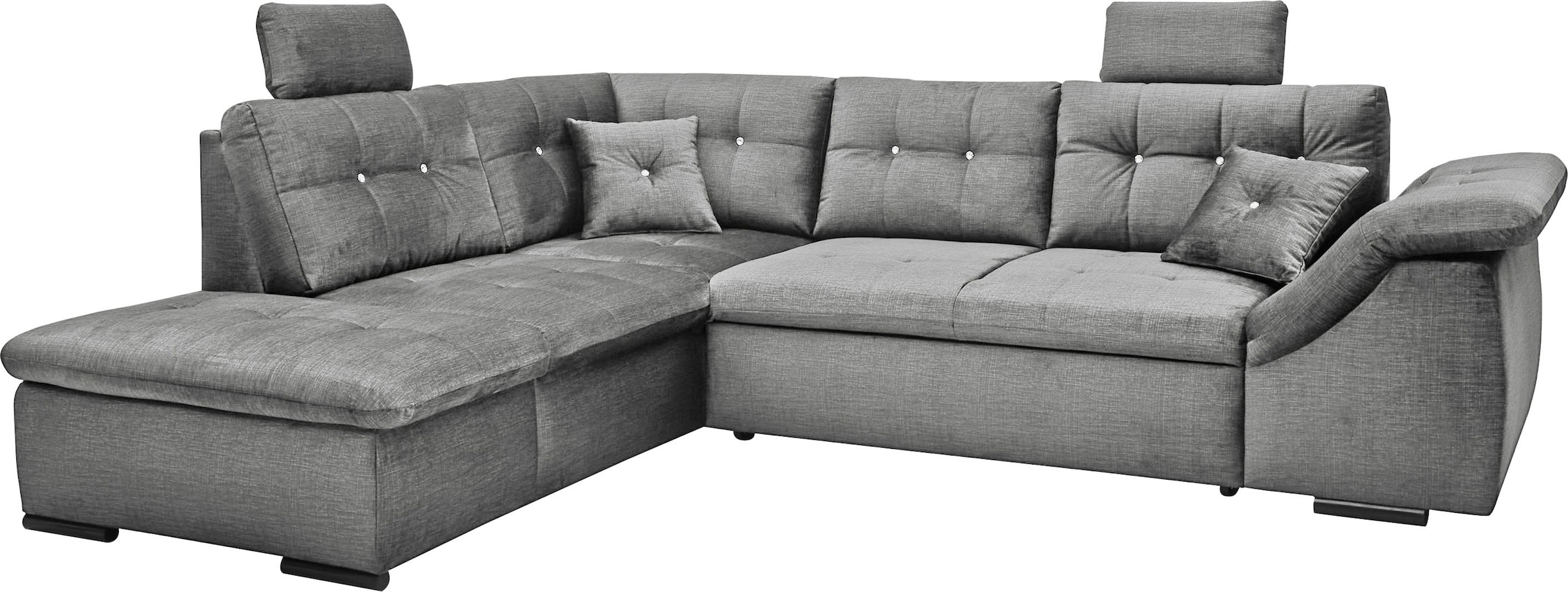 ED EXCITING DESIGN Ecksofa »Bolonia L-Form«, mit Bettfunktion, Bettkasten, Kopfstützen & 2 Zierkissen, Strasstein