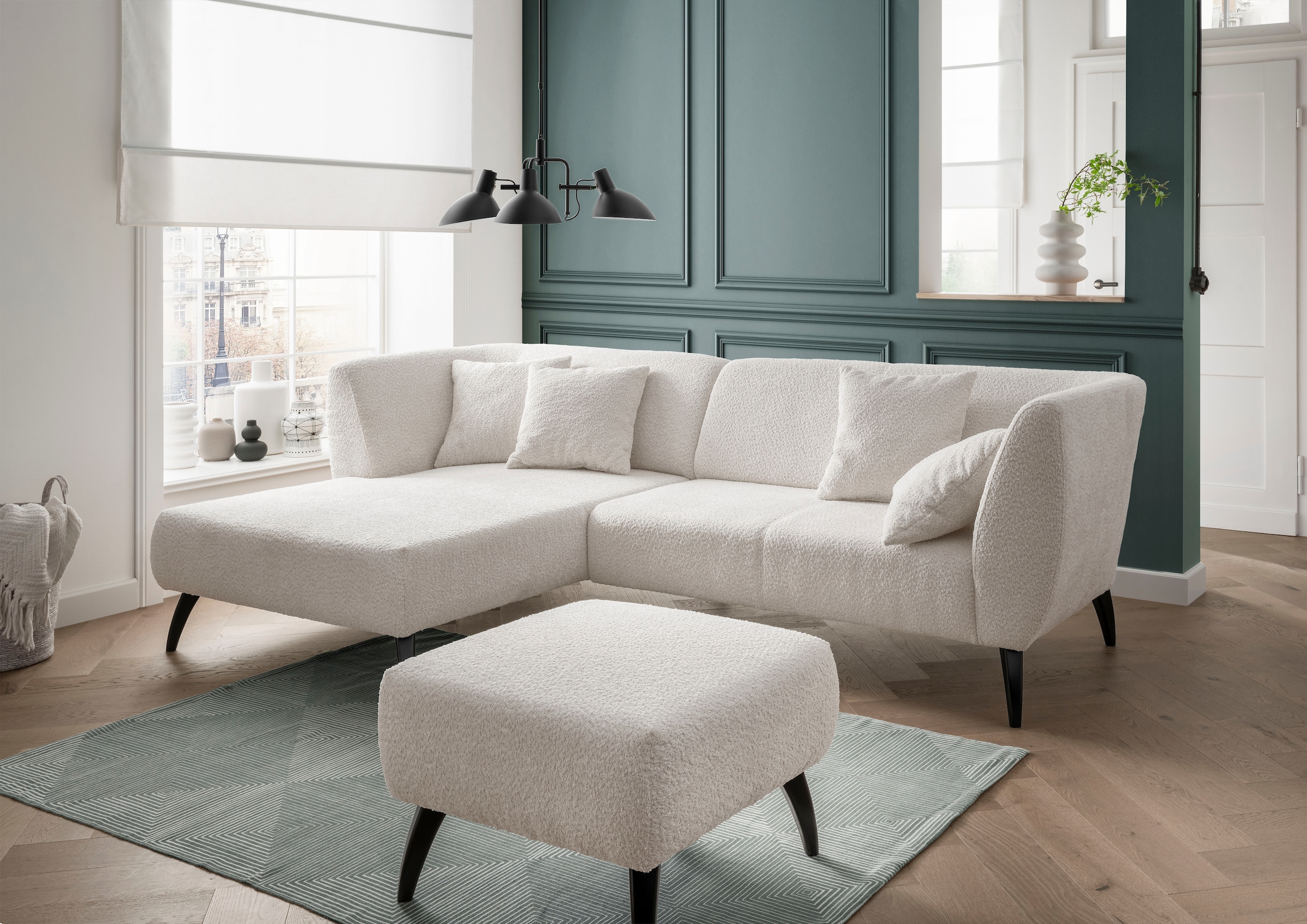 INOSIGN Ecksofa "Colori L-Form", Holzfußfarbe wählbar, inkl. 4x Zierkissen günstig online kaufen