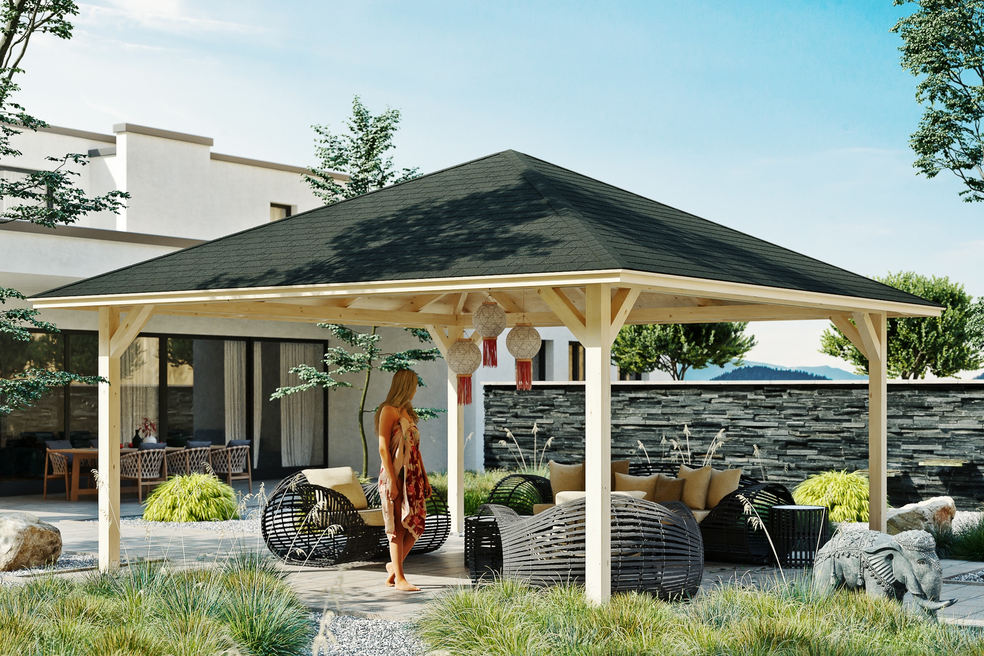 Skanholz Holzpavillon »Cannes 4«, Leimholz, 489 x 489 cm