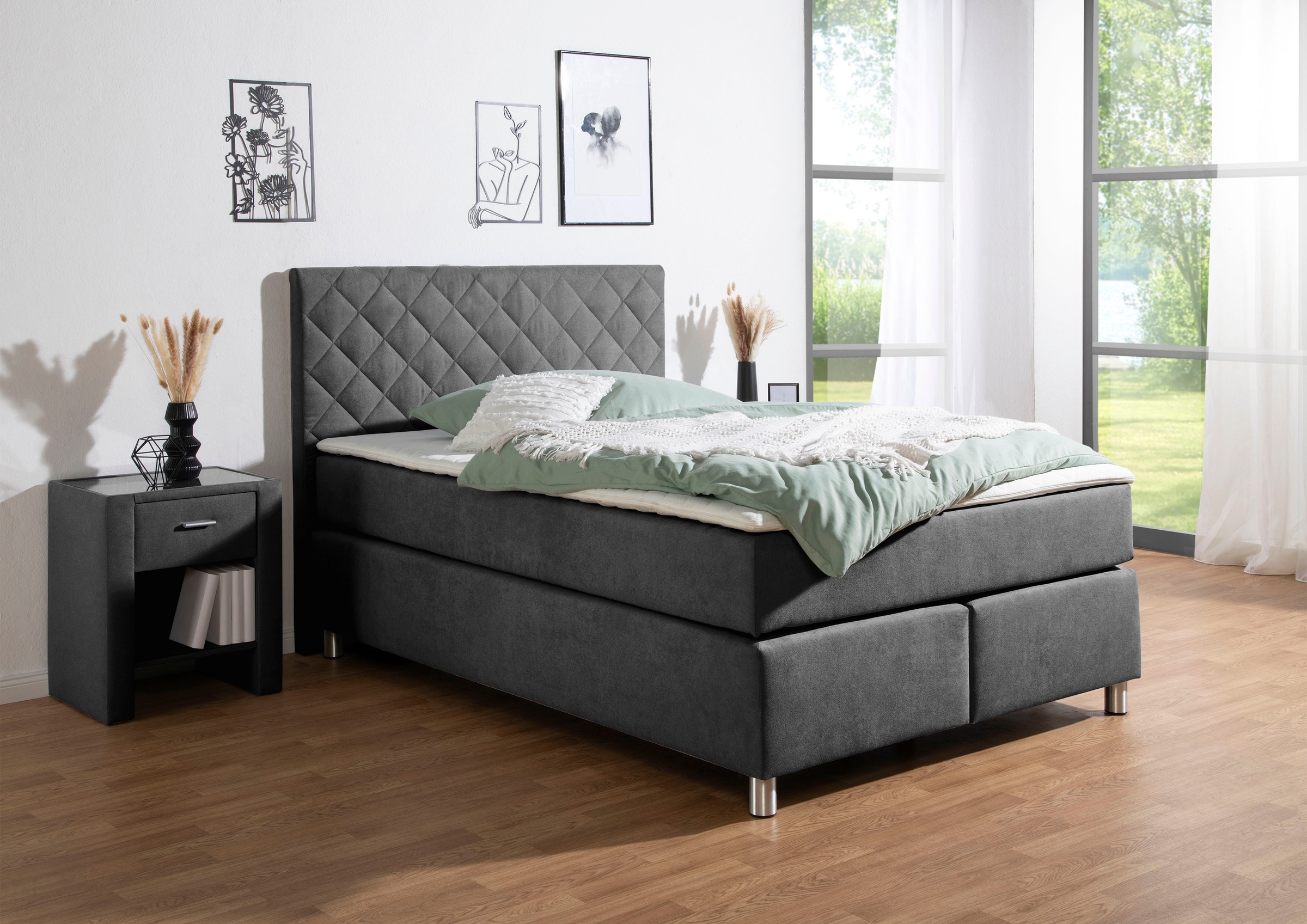 Leonique Boxspringbett "Bernard, in verschiedenen Breiten", inkl. Topper, M günstig online kaufen