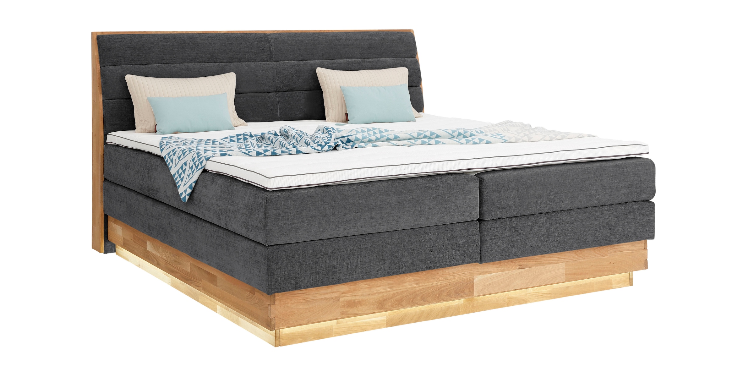 OTTO products Boxspringbett, LED-Beleuchtung, mit zertifizierten, recycelten Bezugsstoffen