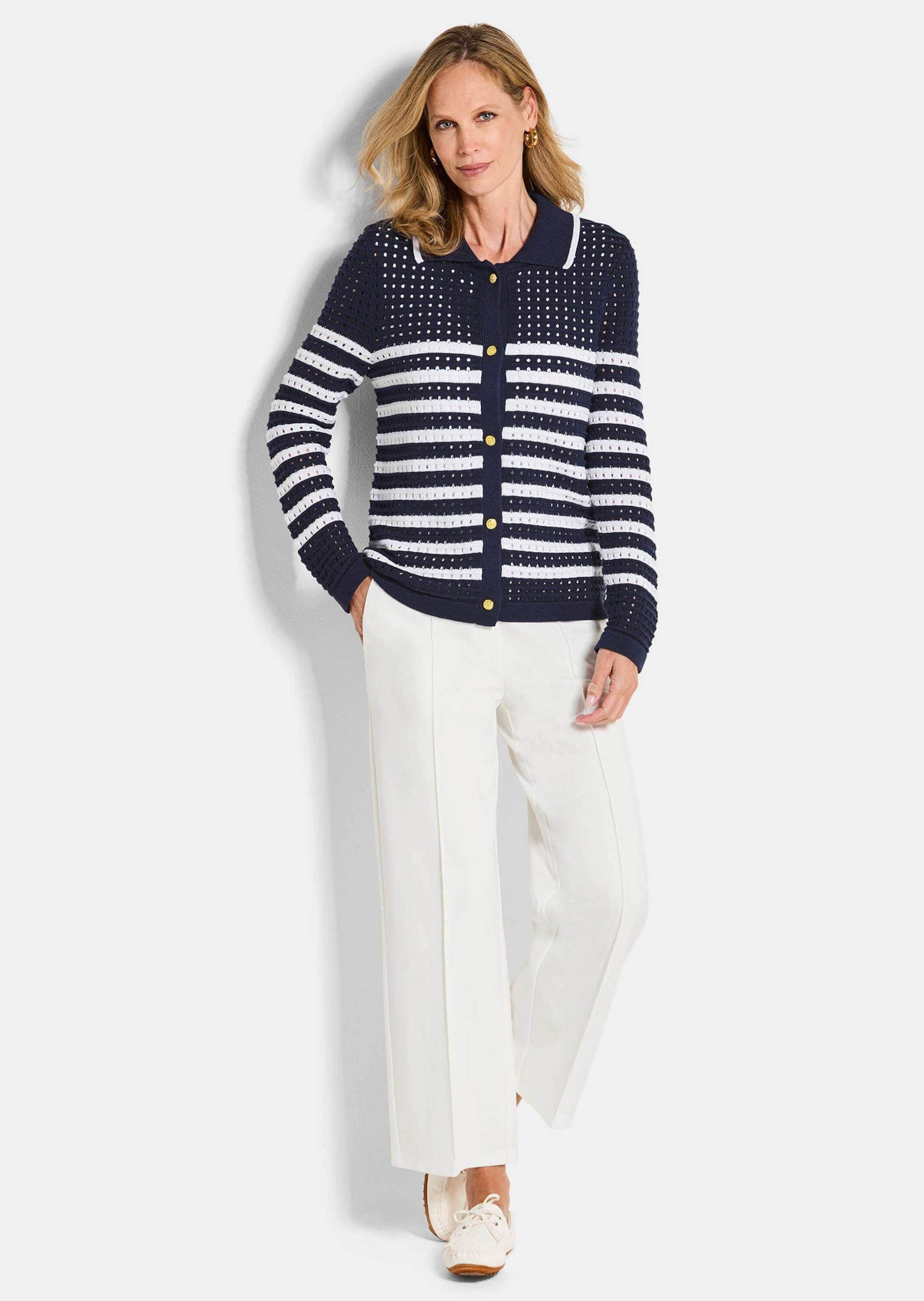 GOLDNER Strickjacke "Polopullover mit Lochmuster" Lochmuster im Ringel, gol günstig online kaufen