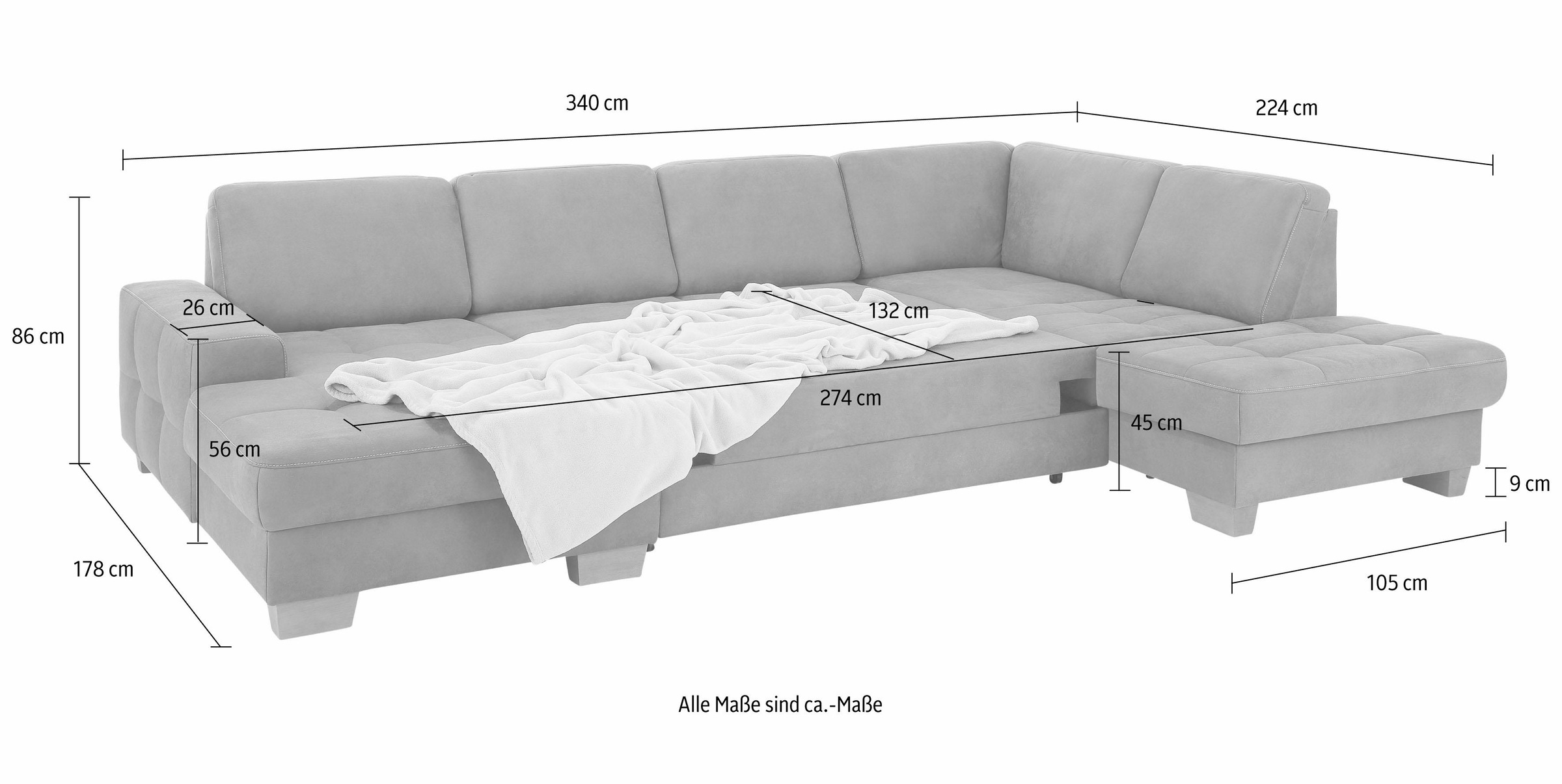 Home affaire Wohnlandschaft »Puccini U-Form« mit Federkern, Sitztiefenverstellung, Kontrastnaht