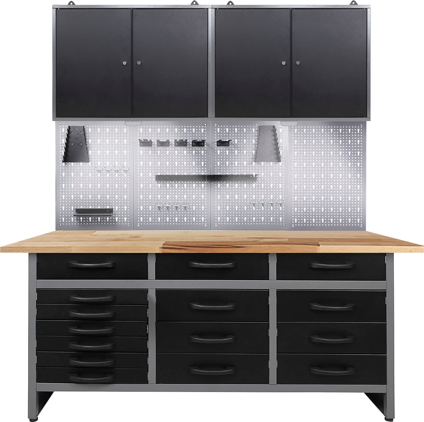 ONDIS24 Werkstatt-Set, B:160cm H:205cm T:60cm, schwarz, Werkbänke, 160 cm, mit LED