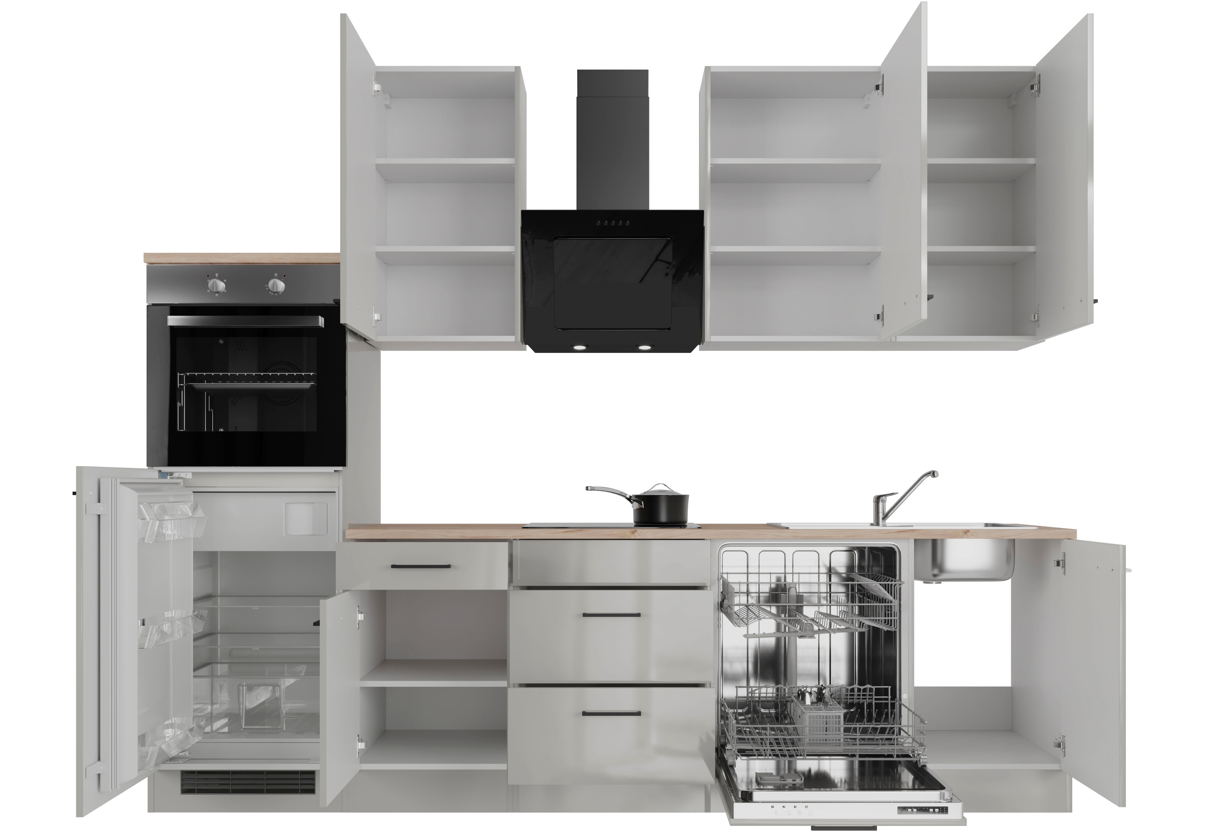 Thumbnail - Flex-Well Küchenzeile "Lund" wahlweise mit E-Geräten, Breite 280 cm, glänzende Fronten