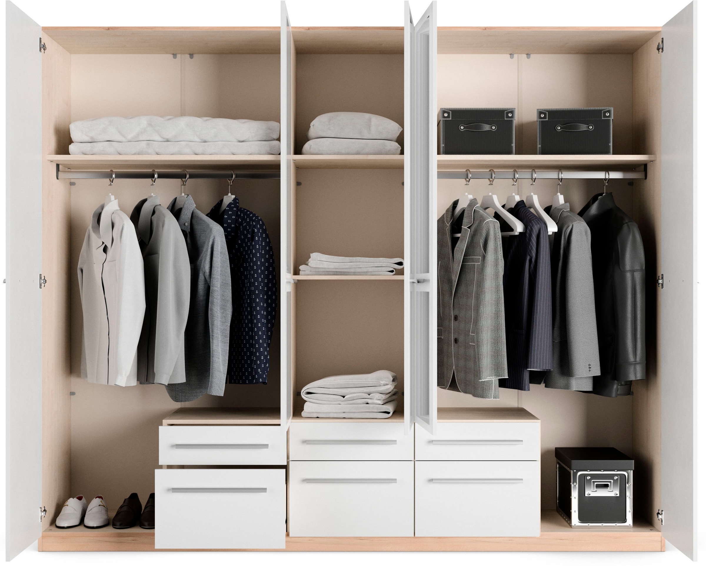 priess Kleiderschrank »Schrank Garderobe Wäscheschrank Barcelona in 5 Breiten«, viel Stauraum, geräumige Schubkästen, mit Spiegel, MADE IN GERMANY