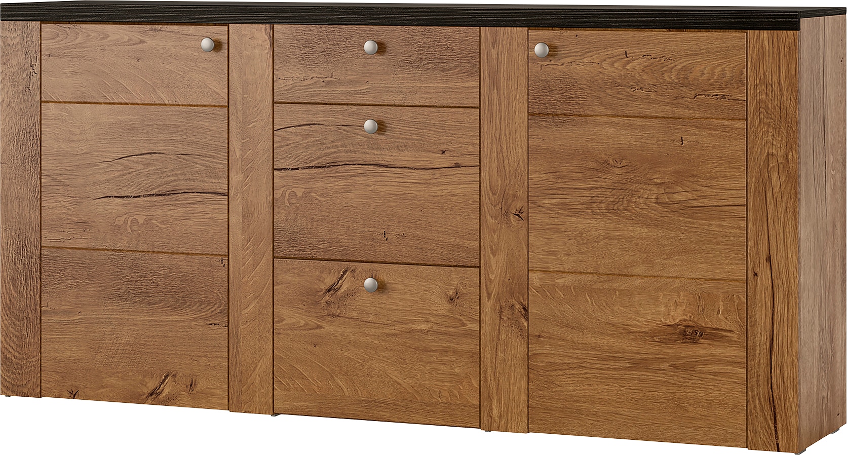 Home affaire Sideboard »Larona, zeitlose Kommode mit 2 Türen, 3 Schubkästen, Türkommode,«, Höhe 84 cm, viel Stauraum, Anrichte mit dekorativer Rahmenoptik