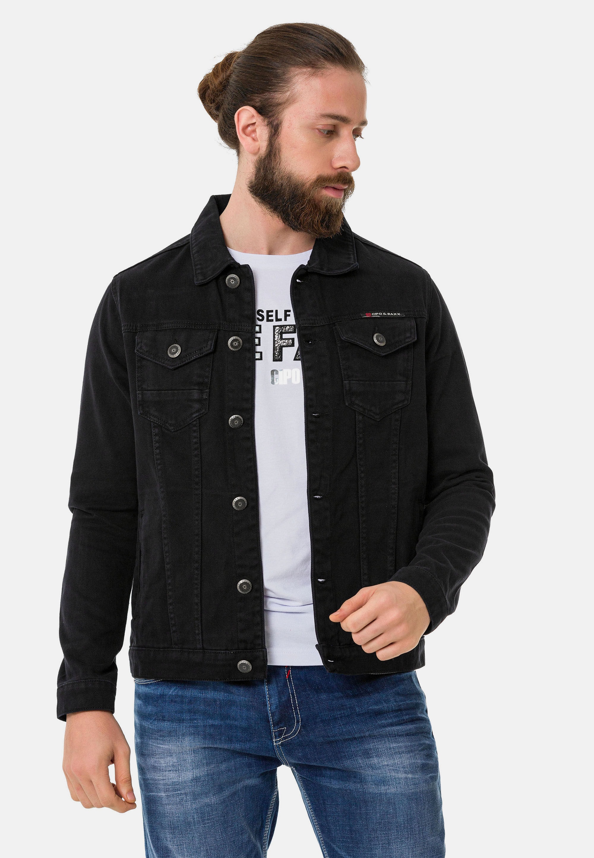 Cipo & Baxx Jeansjacke »CJ289« ohne Kapuze mit Knopfleiste