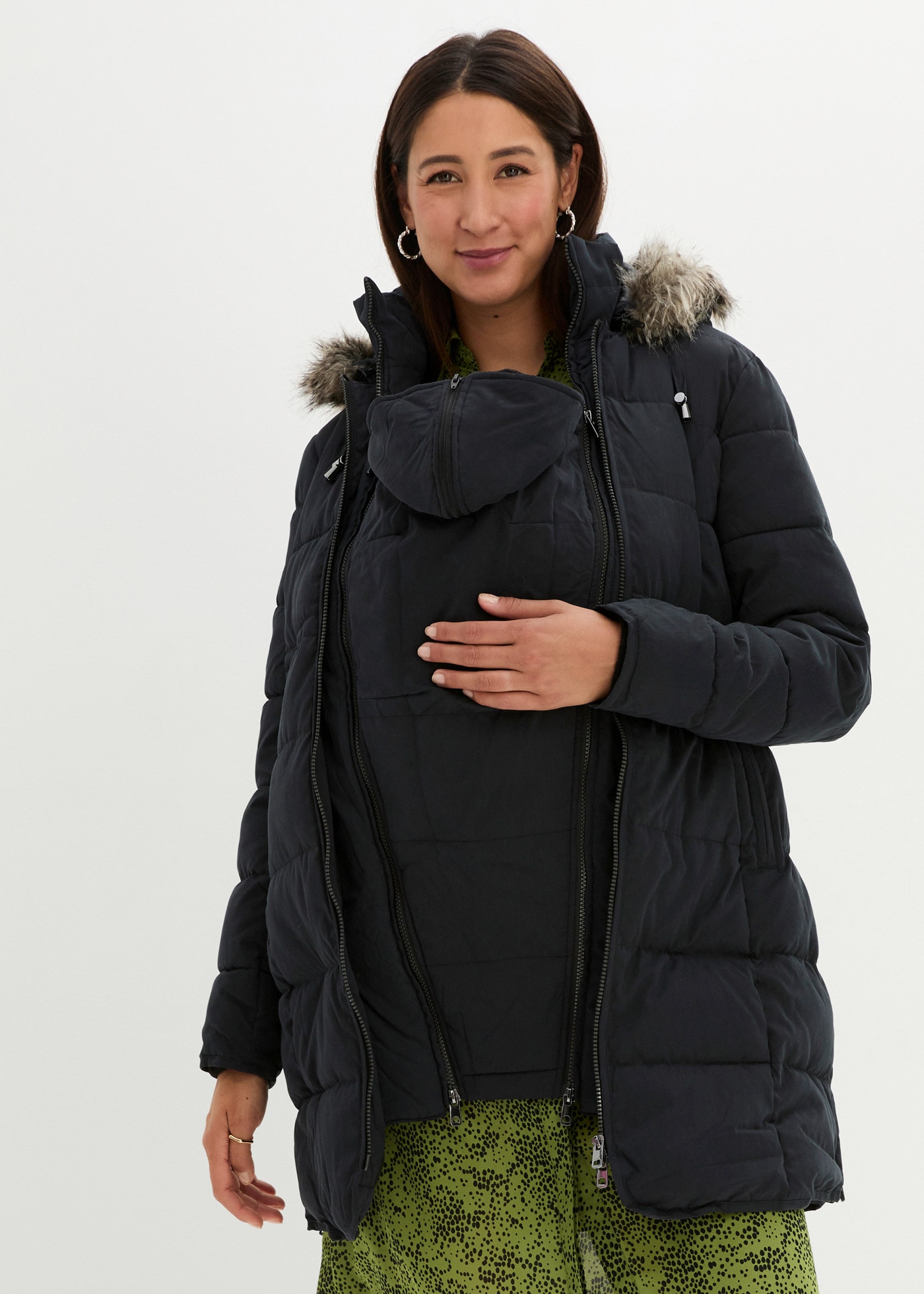 bonprix "3-in-1 warm wattierte Umstands- und Tragejacke" mit Kapuze 3-in-1 Tragefunktion für Schwangerschaft und Babytragen