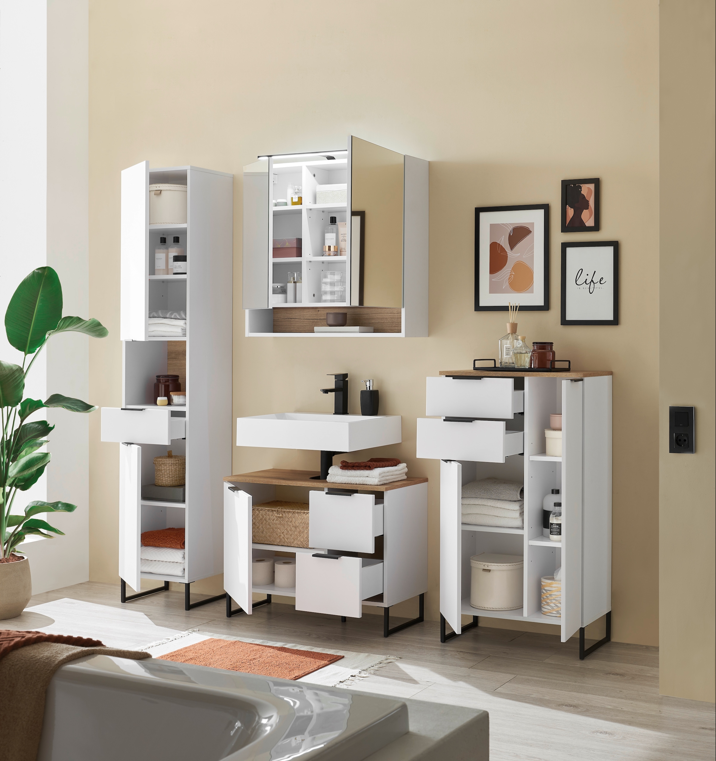 BASIC by Balculina Spiegelschrank »Denver Spiegelschrank, Badezimmerschrank BxHxT 80x75x22« 1 Stk. tlg. Breite 80 cm, Tür L/R montierbar, Softclose