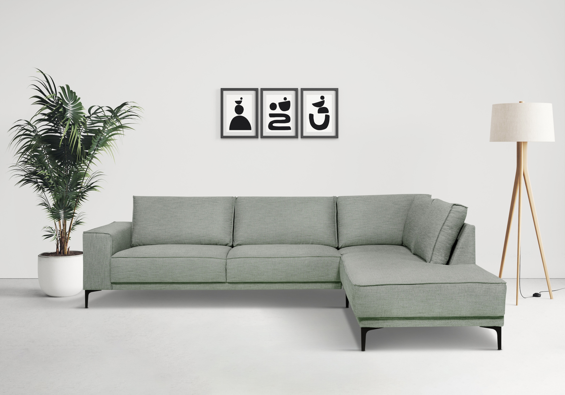 OTTO home Ecksofa "OLAND Flachgewebe L-Form, B: 289 cm, Skandi-Design" Struktur, Flachgewebe, Luxus-Microfaser, Boucle