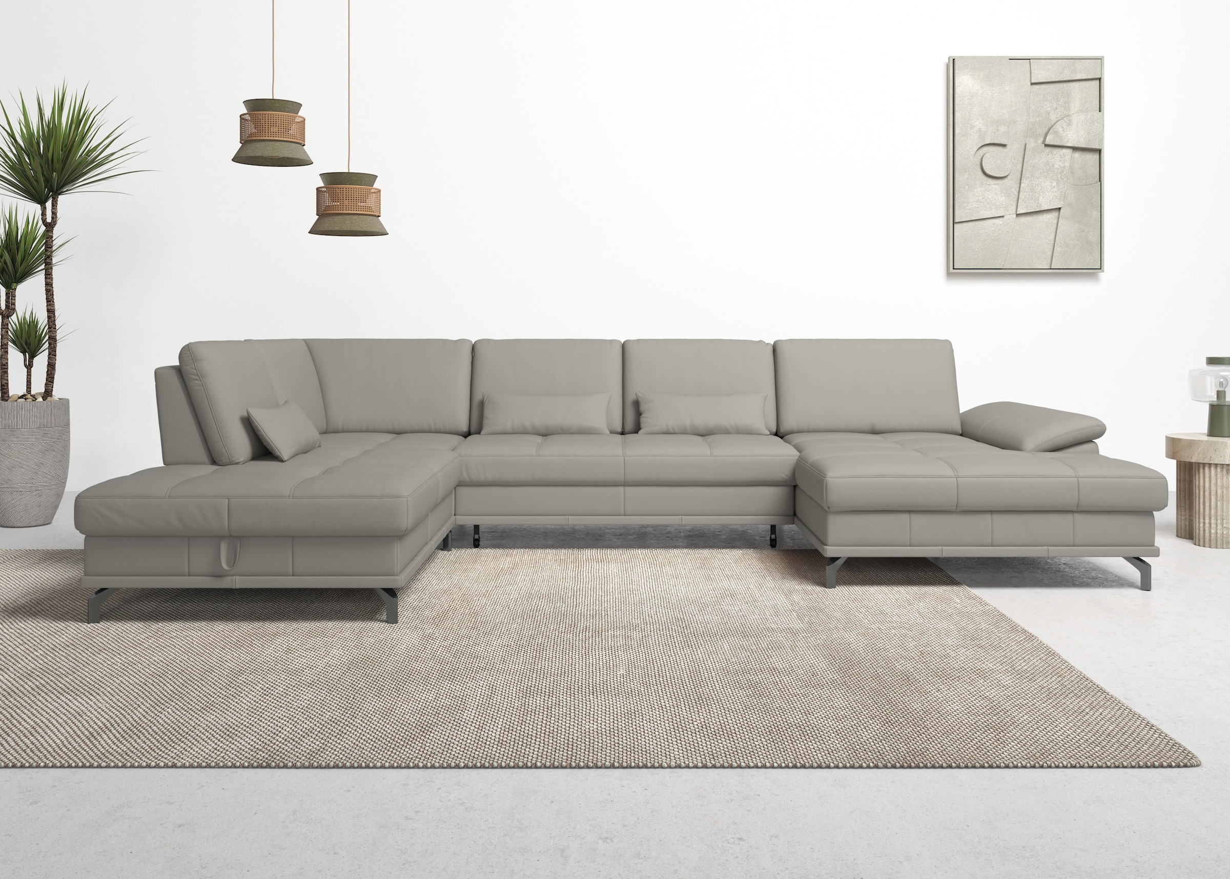 OTTO home Wohnlandschaft "Costello U-Form, B: 363 cm mit Sitztiefen-, Armteilverstellung &" 3 Nierenkissen, optional Schlaffunktion & Bettkasten