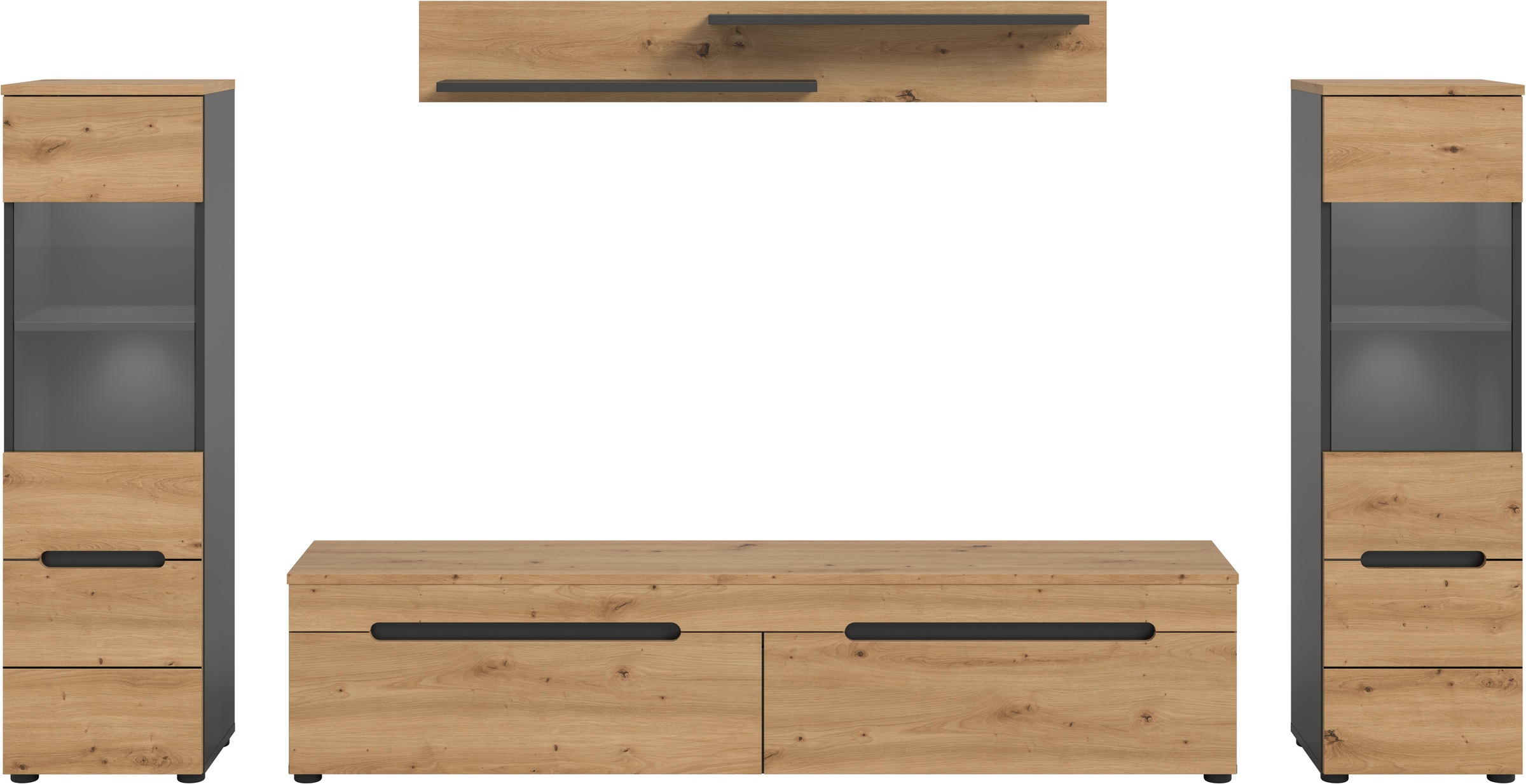 Thumbnail - Home affaire Wohnwand "REHAT, TOPSELLER, 4-teilig, inkl. Beleuchtung, stehend oder hängend" Set bestehend aus: 2x Vitrin...