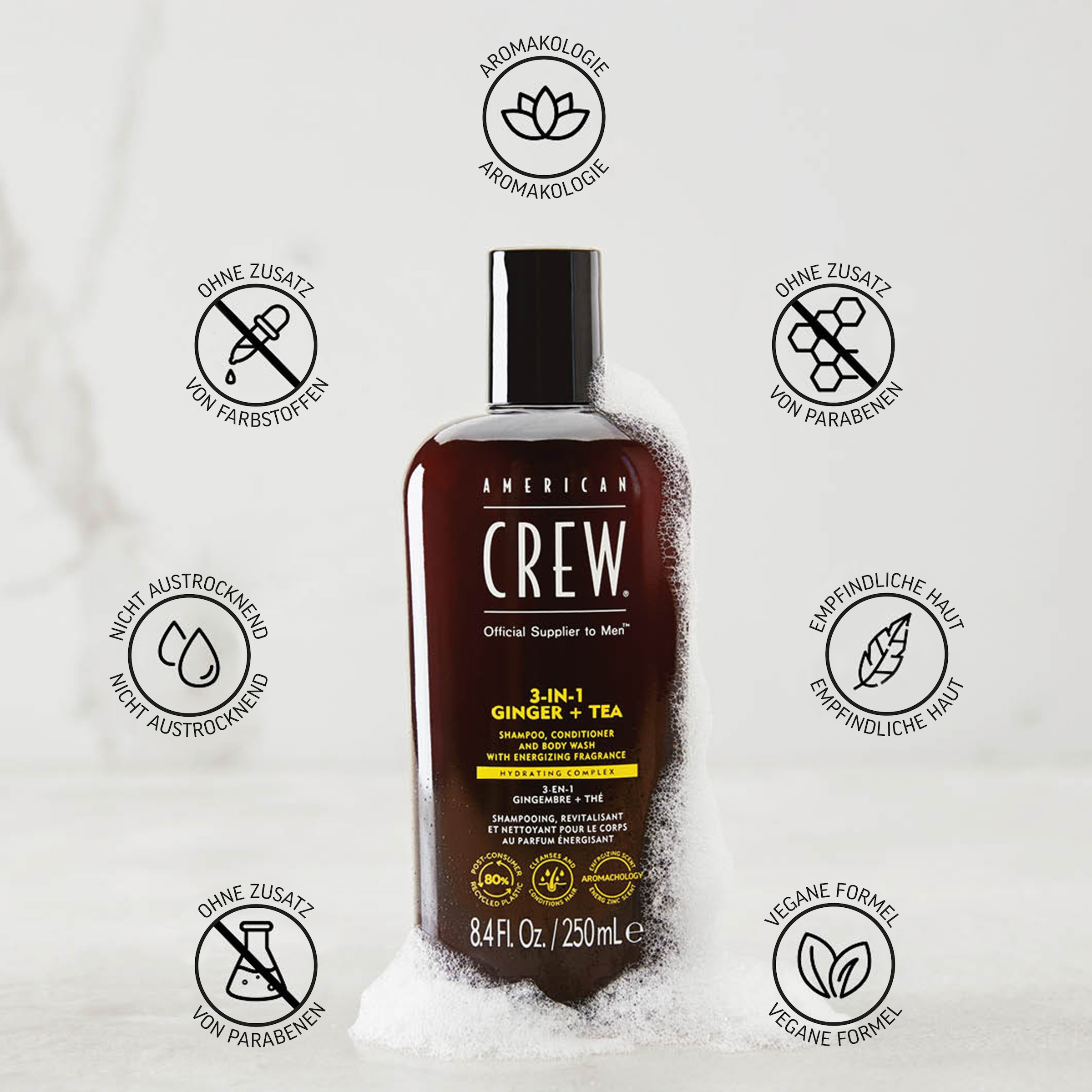 American Crew Haarshampoo »3In1 Ginger & Tea Shampoo, Conditioner & Body Wash 450 ml«, (1 tlg.)